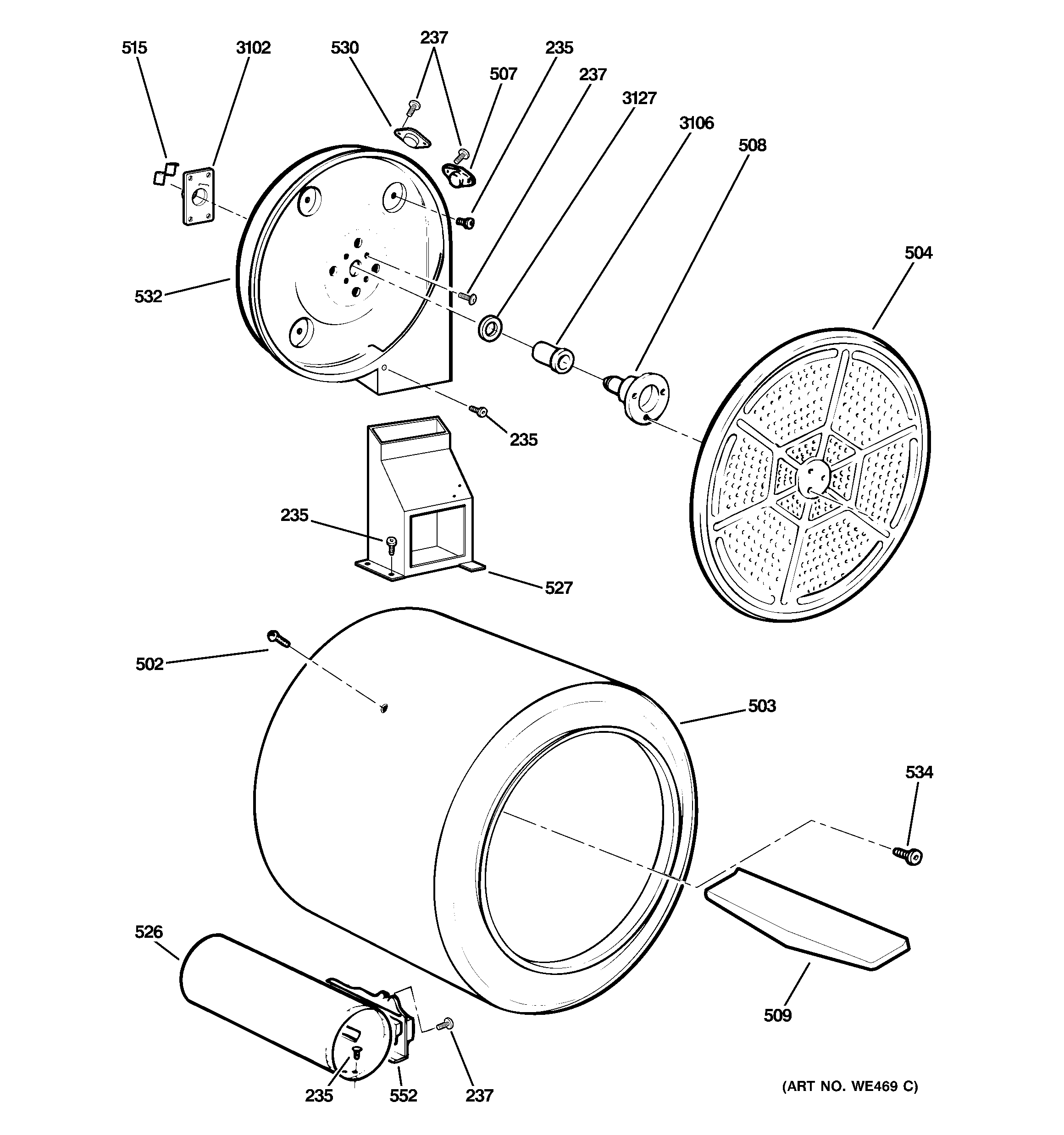 GE DHDVH52GF0GG drum diagram