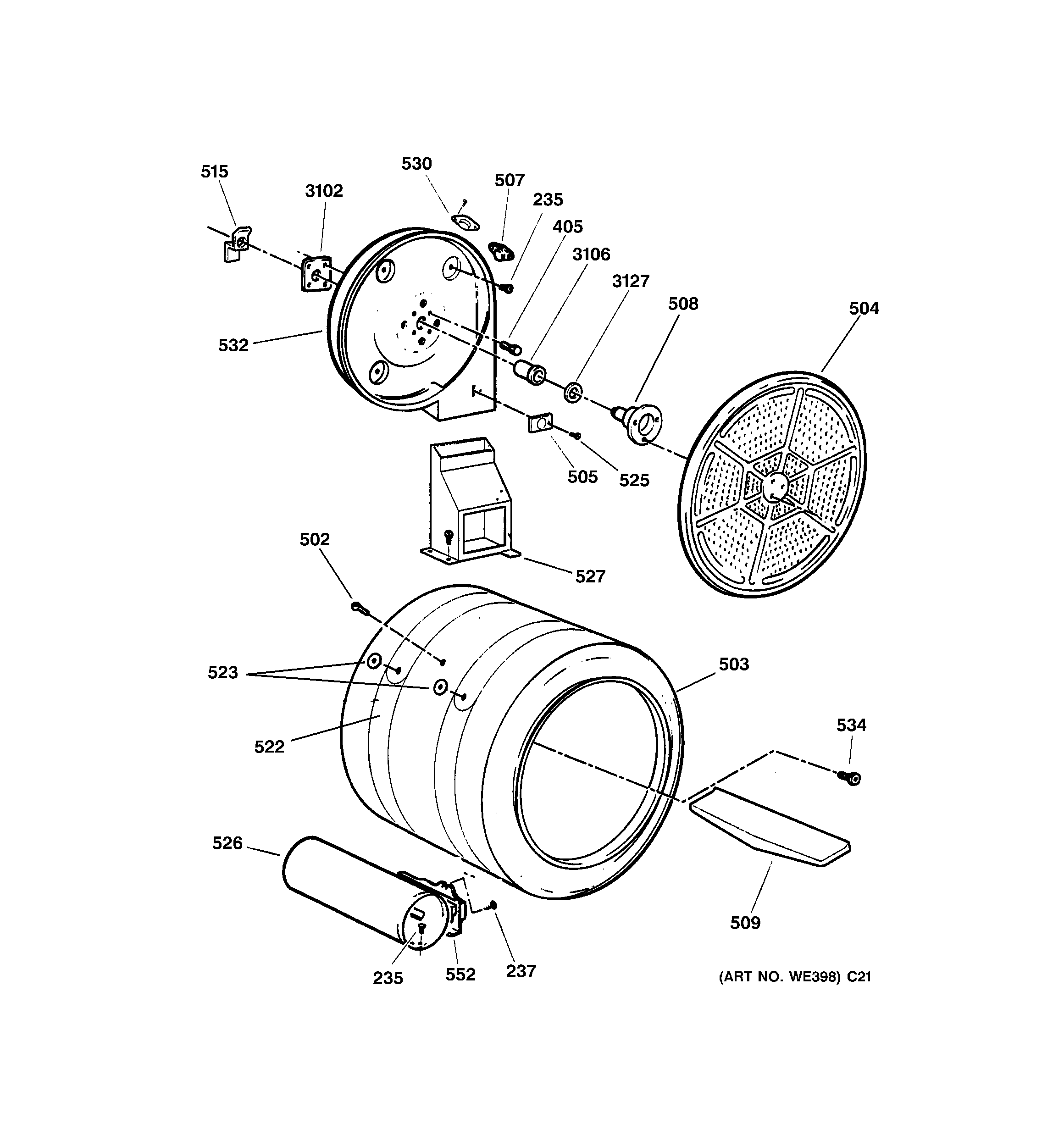 GE DPSB613GD2WW drum diagram