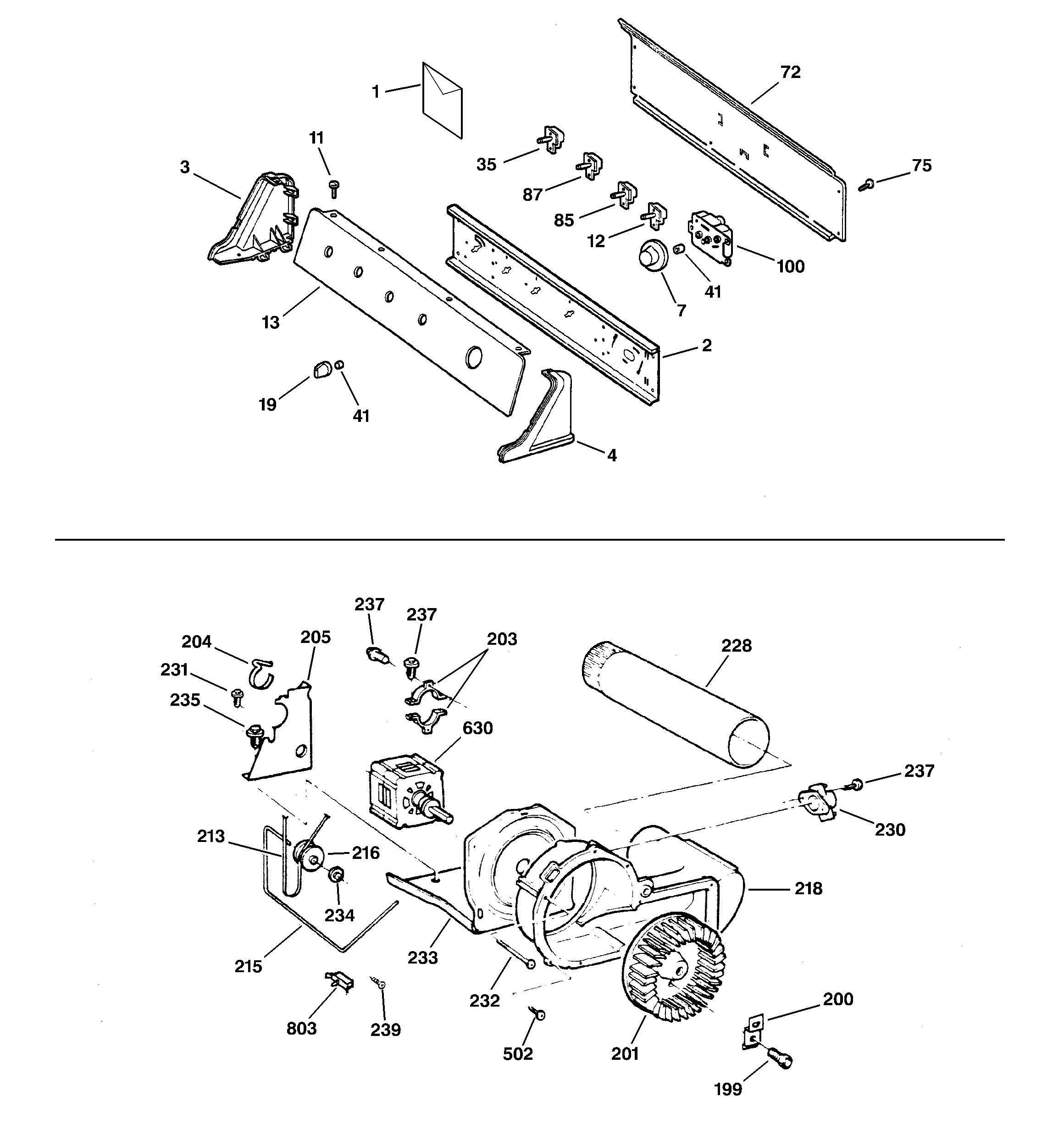 GE DWSR483GB3CC backsplash, blower & motor assembly diagram