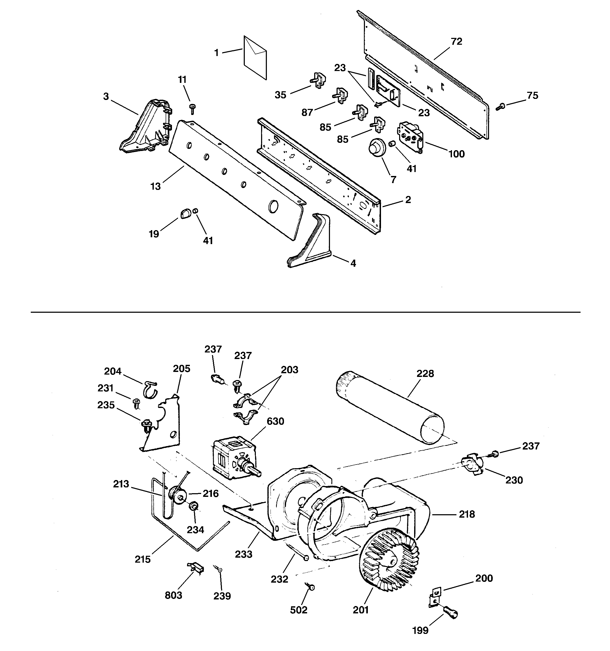GE EGD6500D2WW backsplash, blower & motor assembly diagram