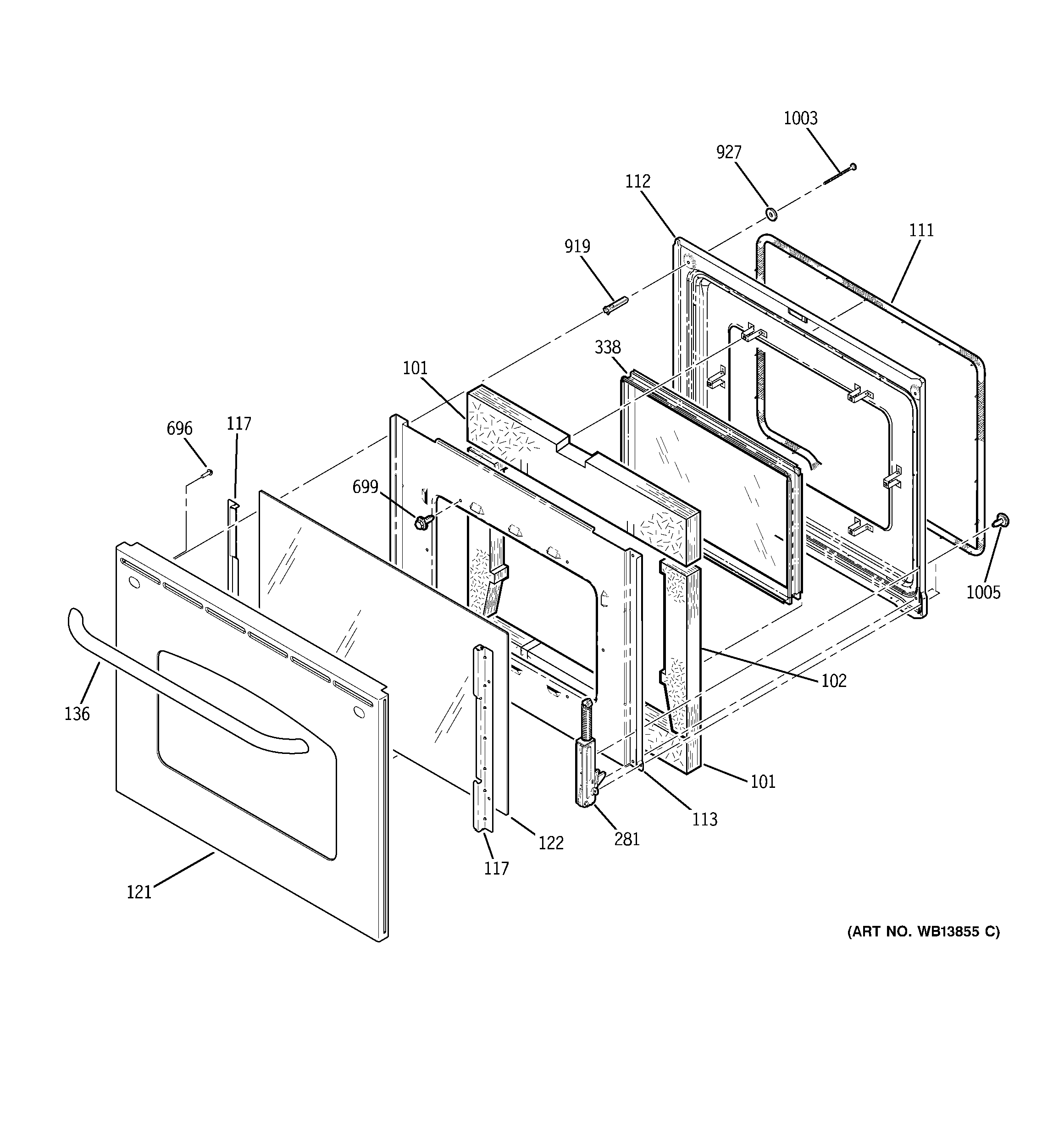 GE JBP73SL1SS door diagram