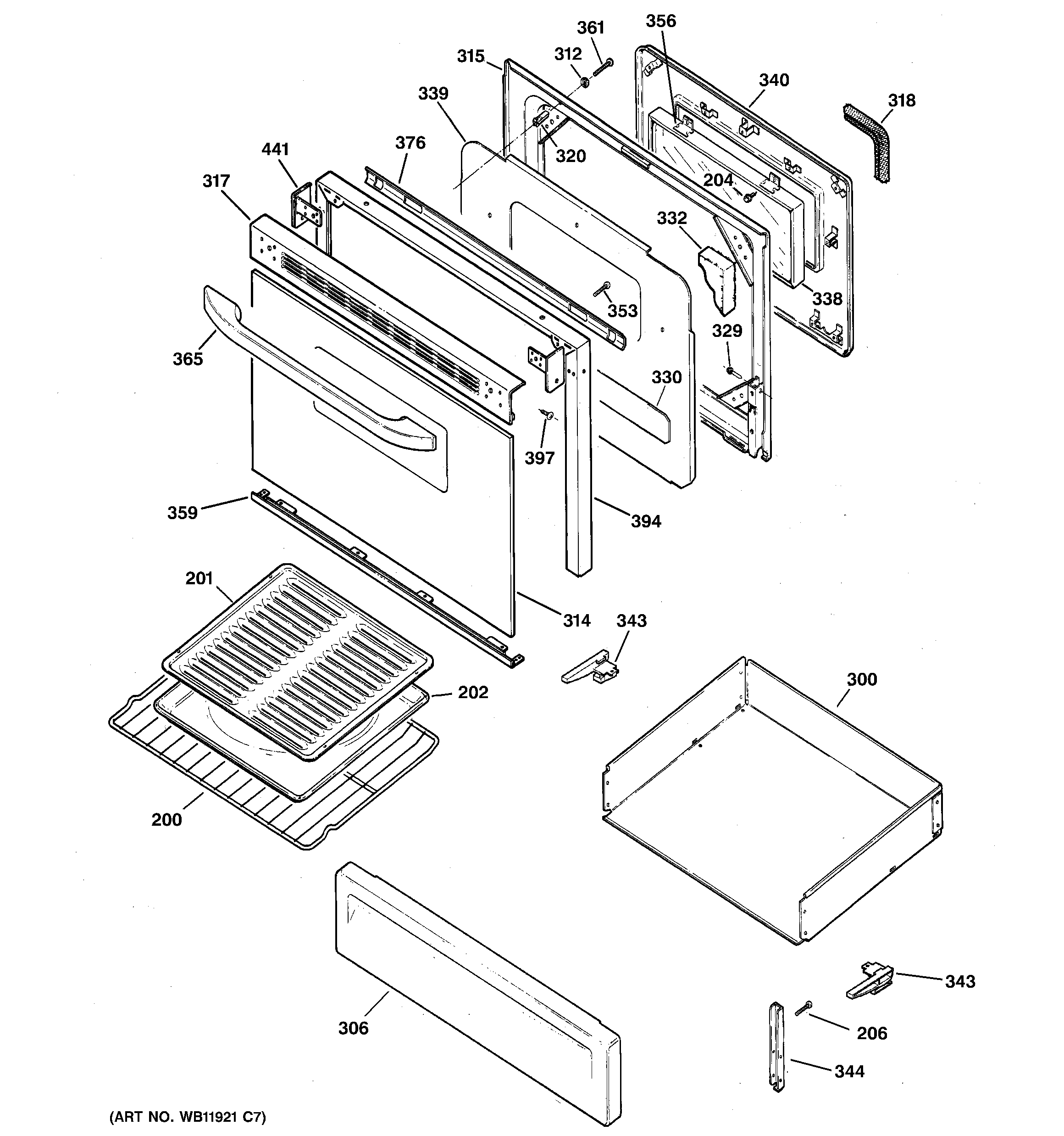 GE JGBP26WEH4WW door & drawer parts diagram
