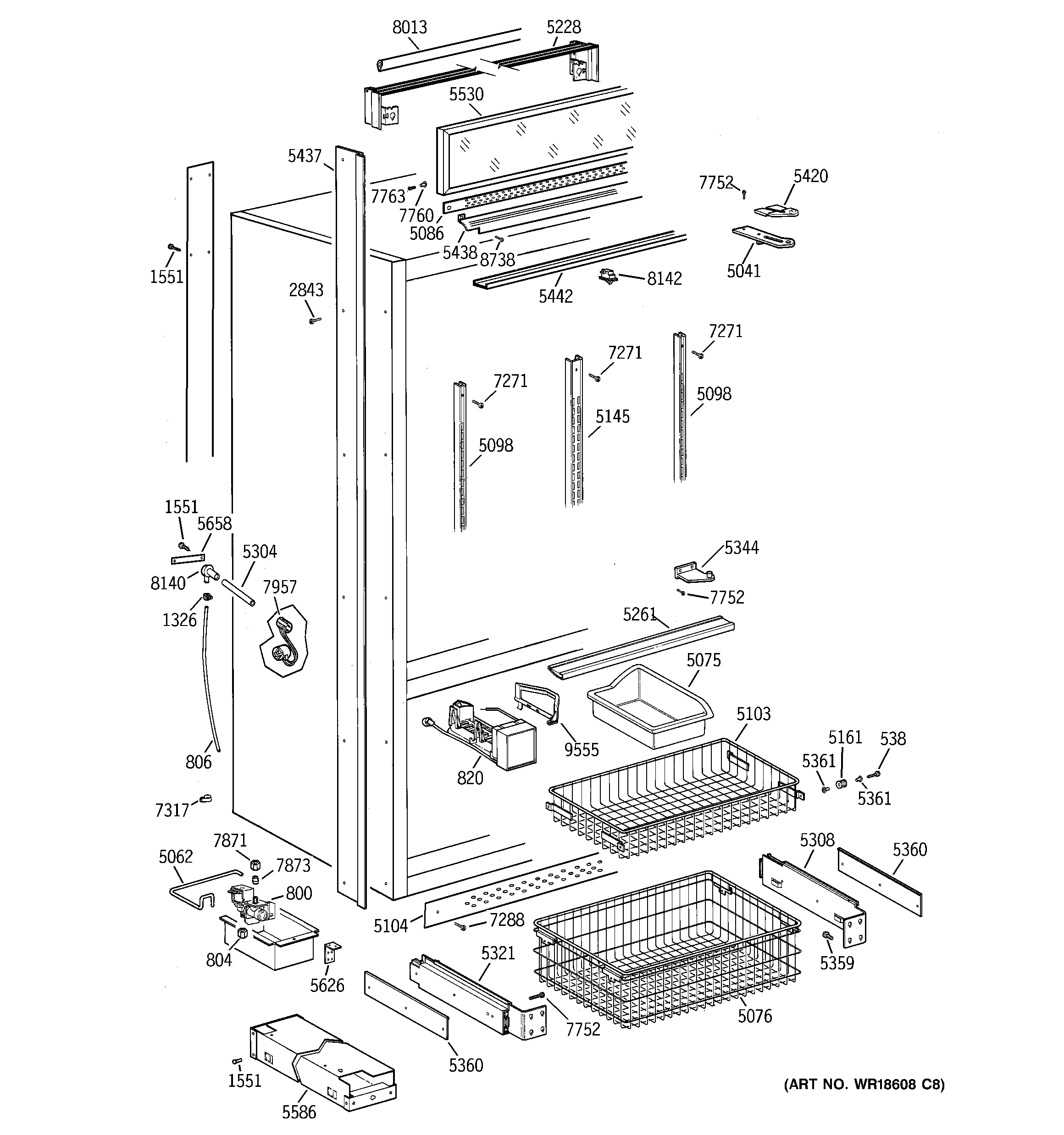 GE ZICS36NABSSRH freezer section, trim & components diagram