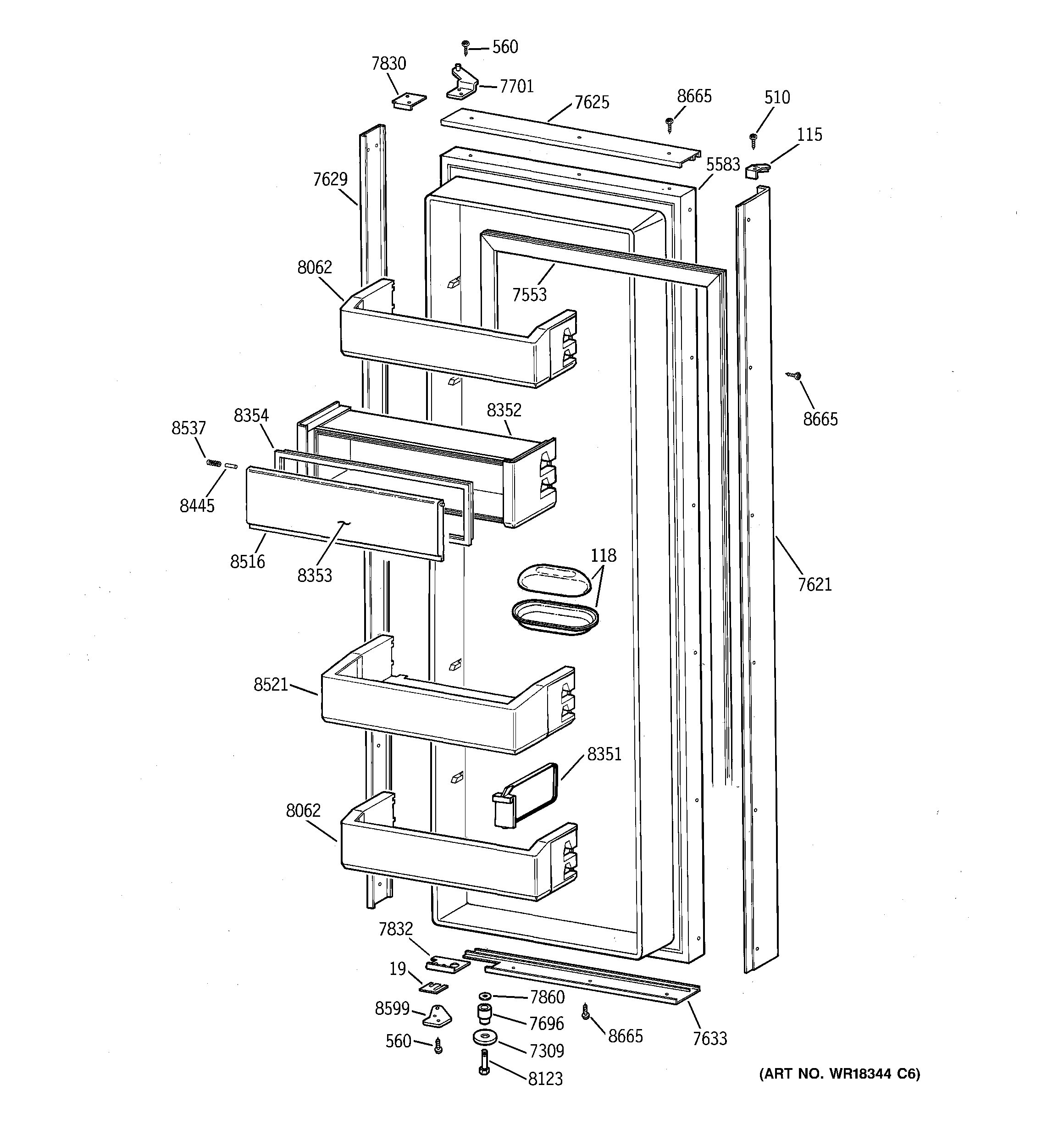 GE ZISB36DYB fresh food door diagram