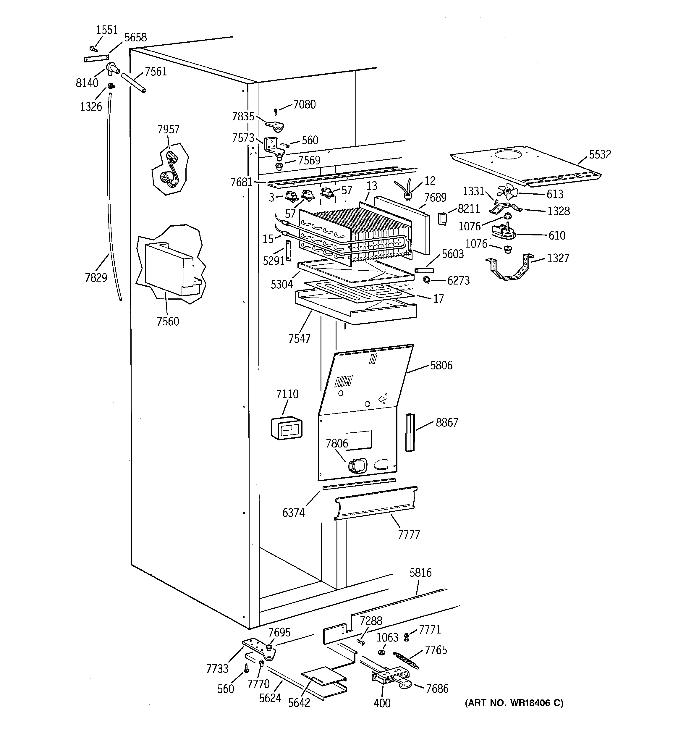 GE ZISB36DYB freezer section diagram