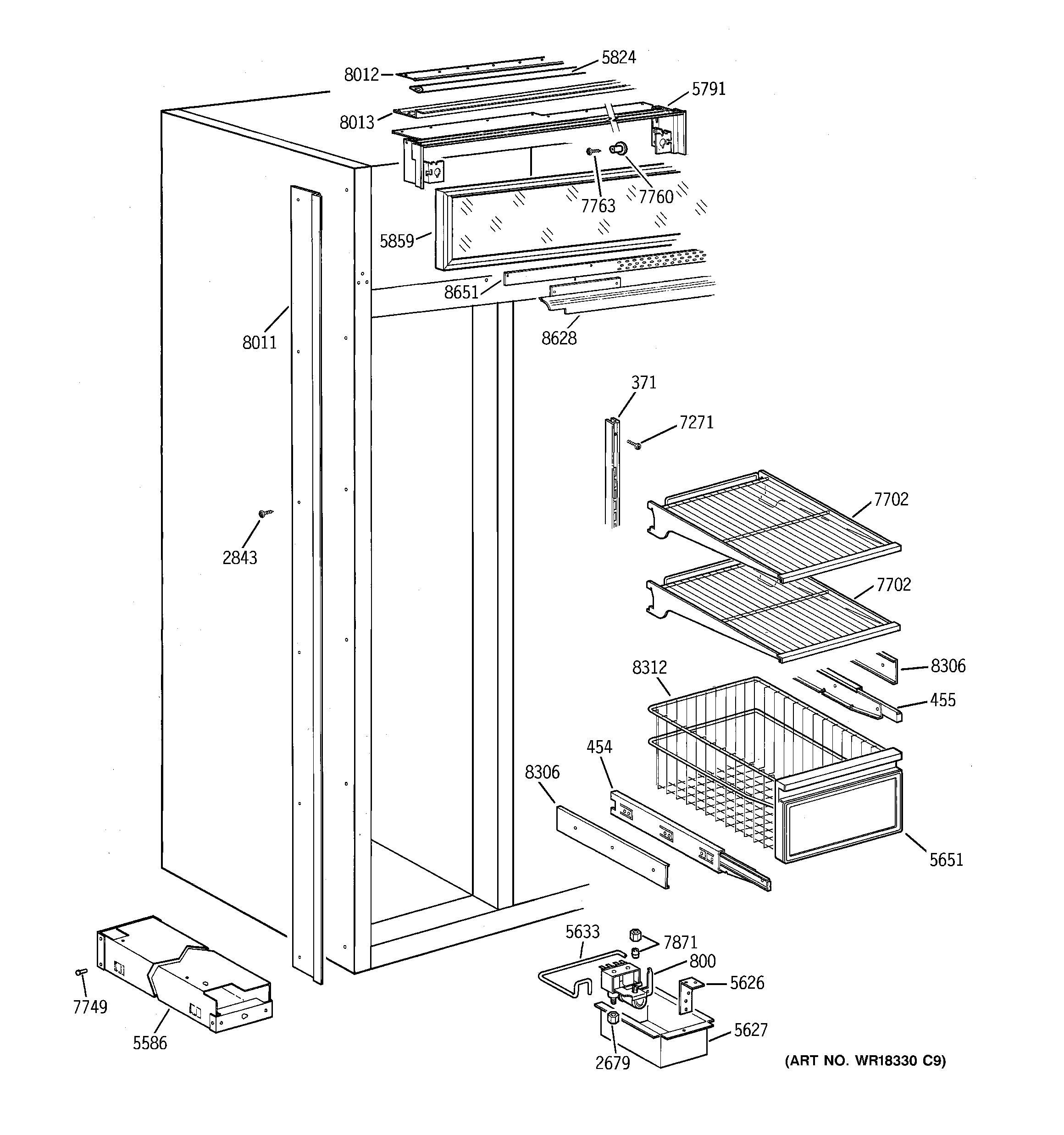 GE ZISB36DYB freezer shelves diagram