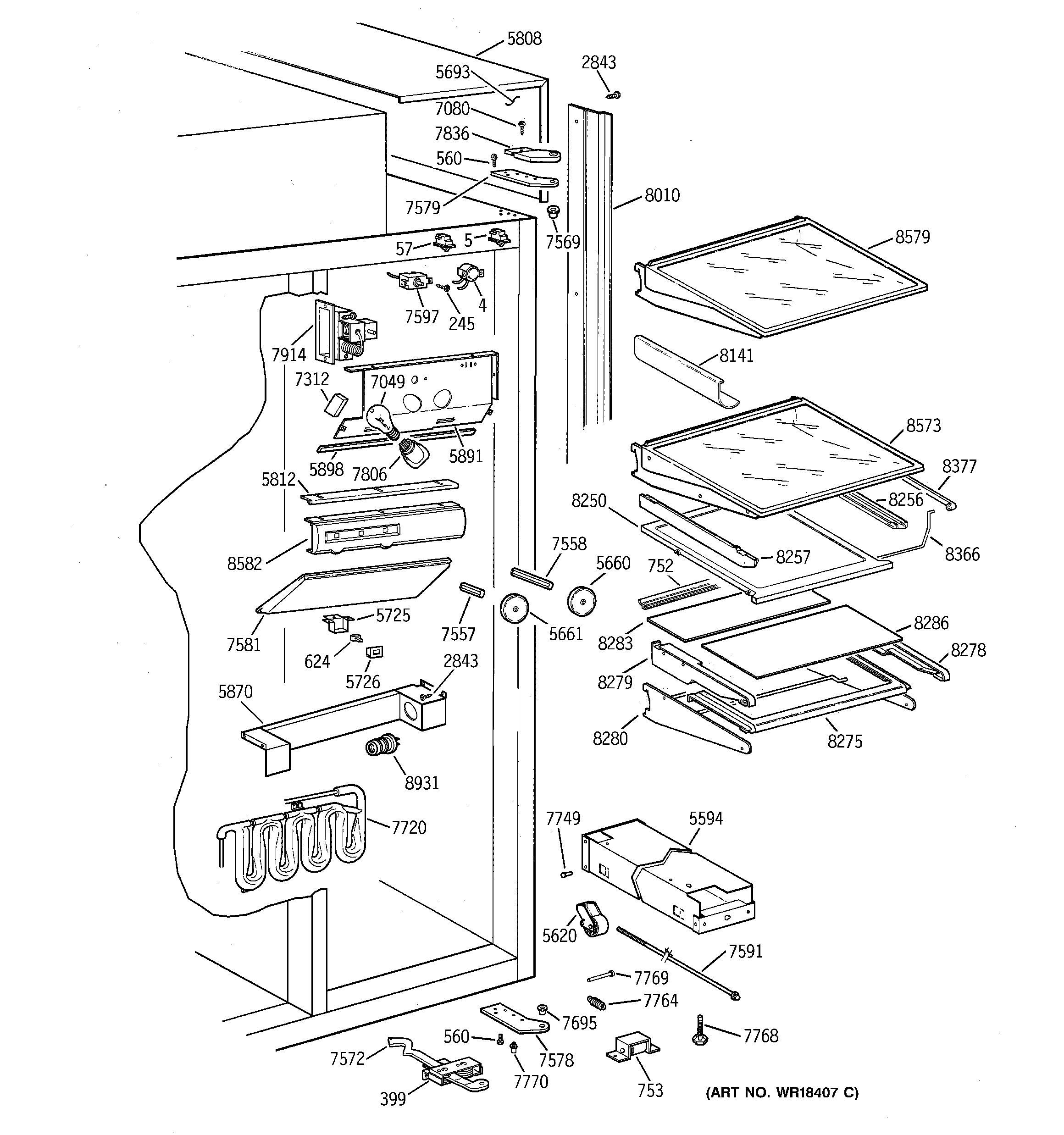 GE ZISB36DYB fresh food section diagram