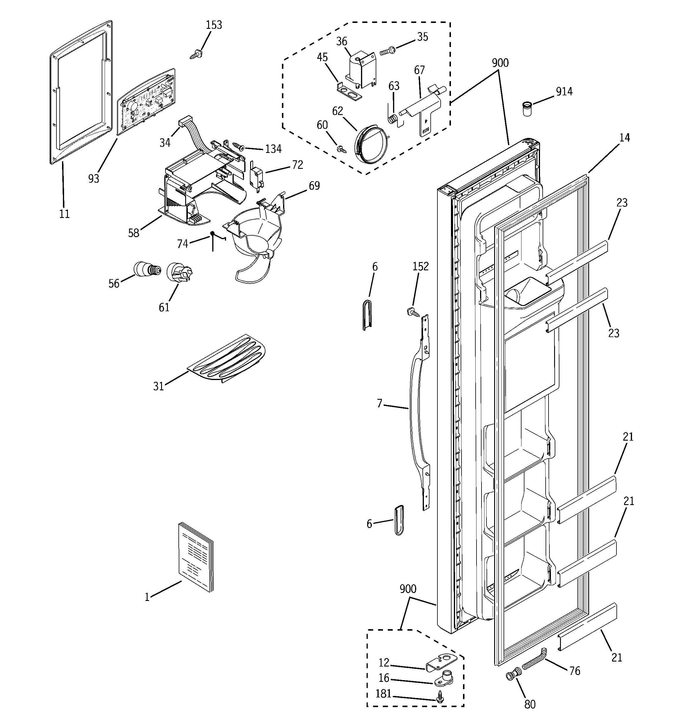 GE Americana A4425GDTAWW freezer door diagram