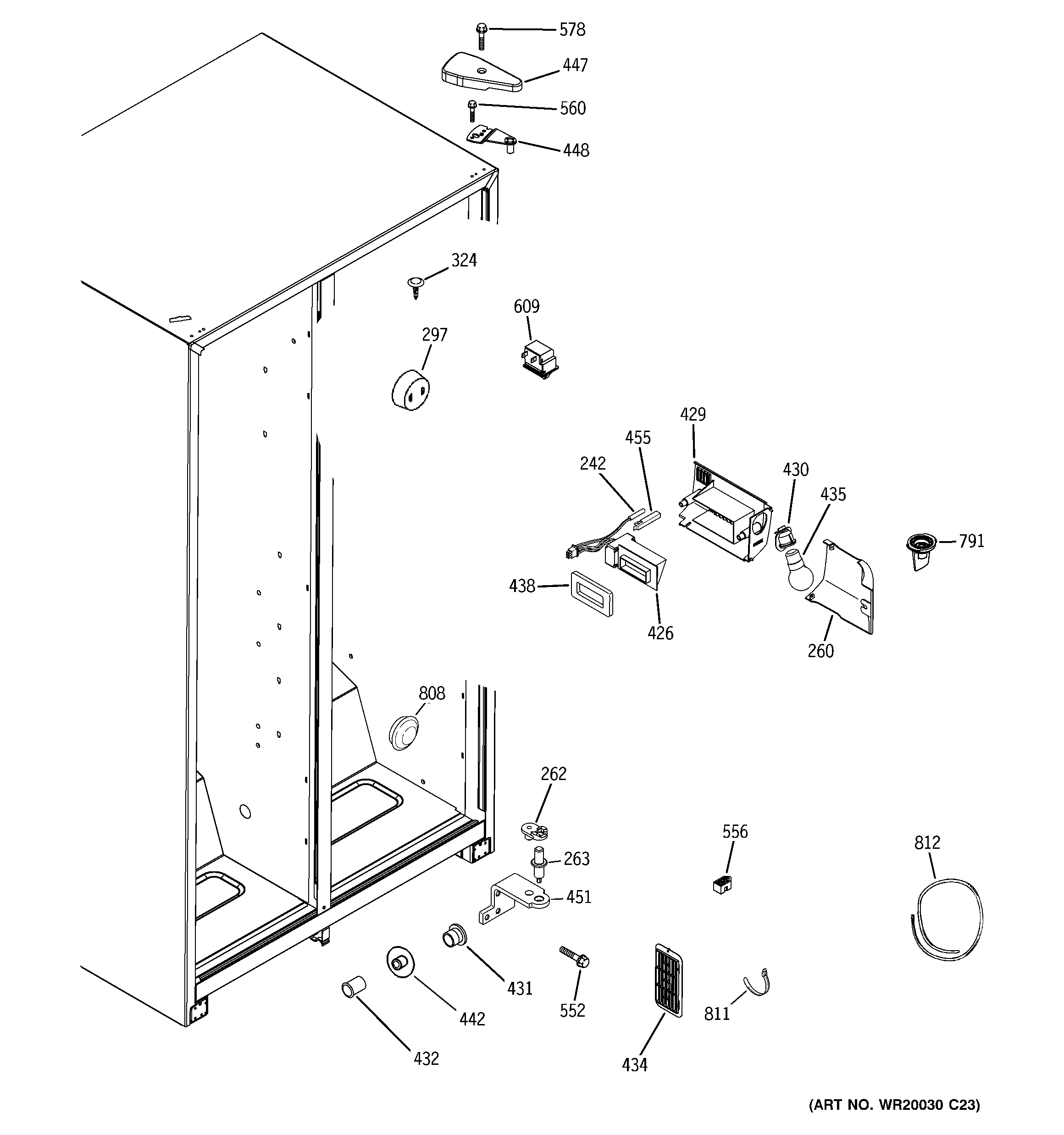 GE Americana A4425GDTAWW fresh food section diagram