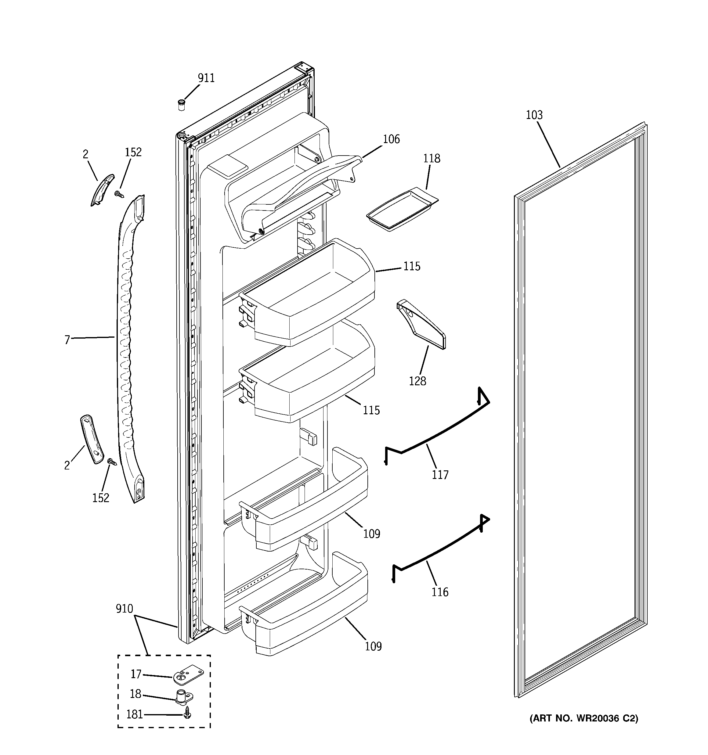 GE GSE20IETAFBB fresh food door diagram
