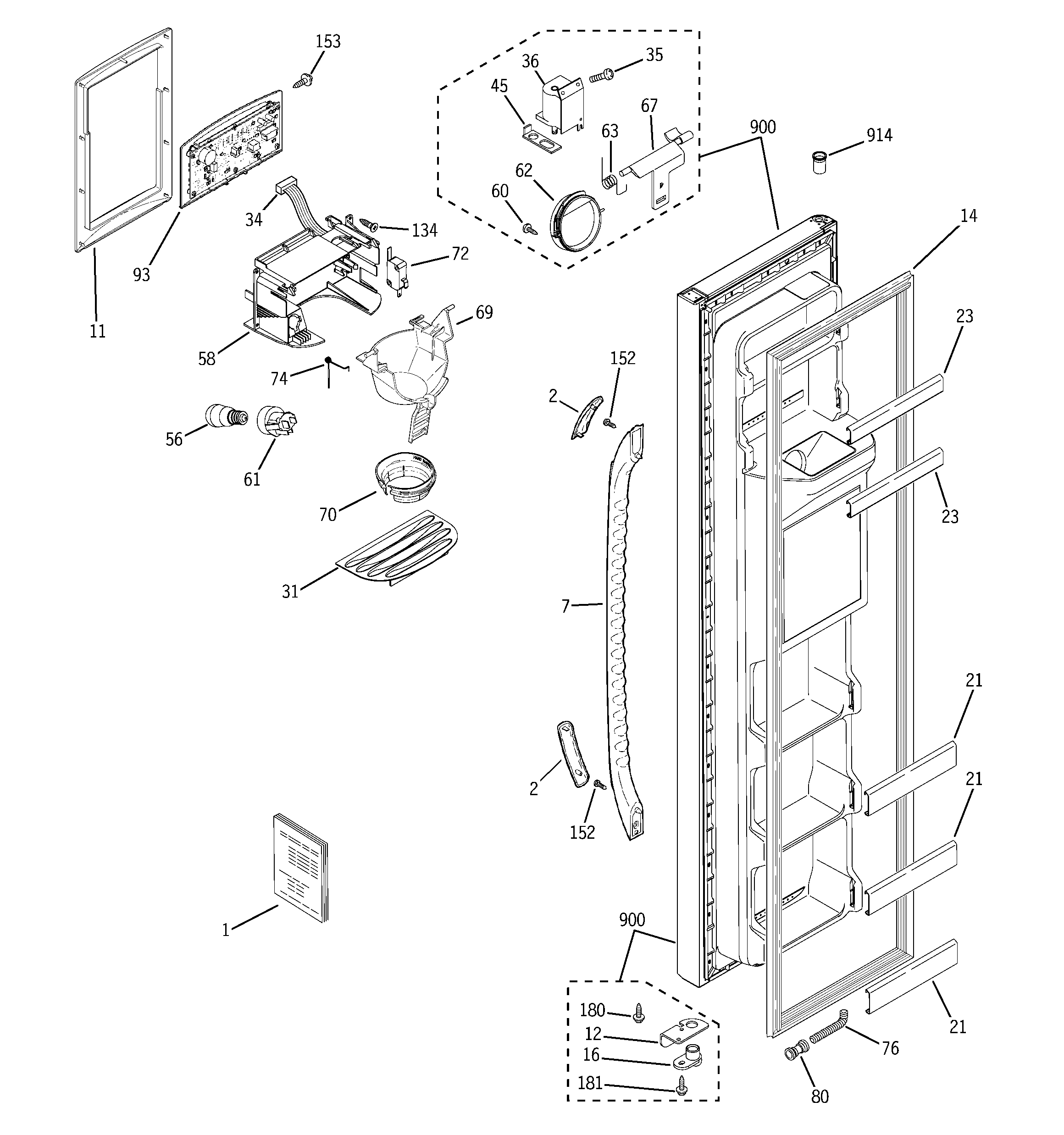 GE GSE22KETAFBB freezer door diagram