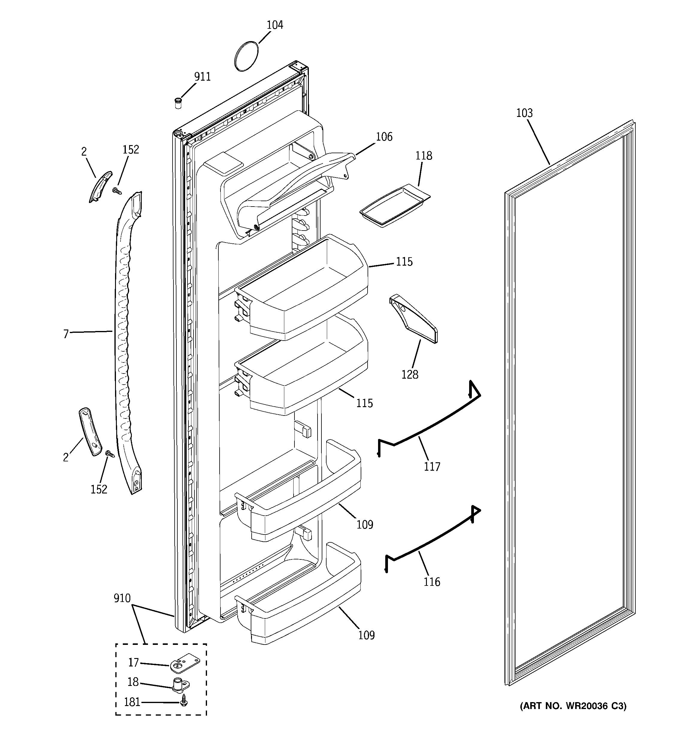 GE GSE22KETAFBB fresh food door diagram