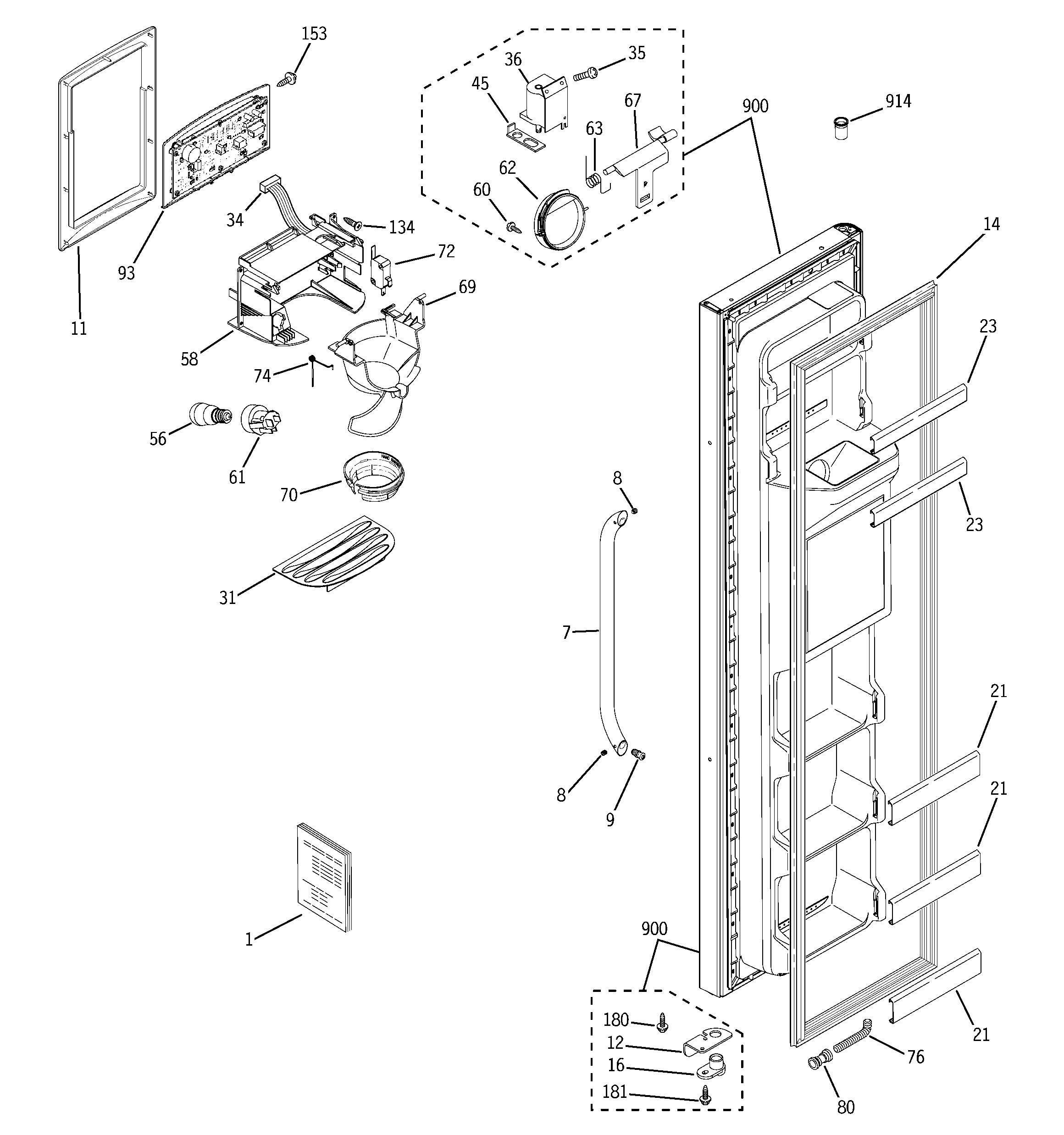 GE GSH22JSTASS freezer door diagram