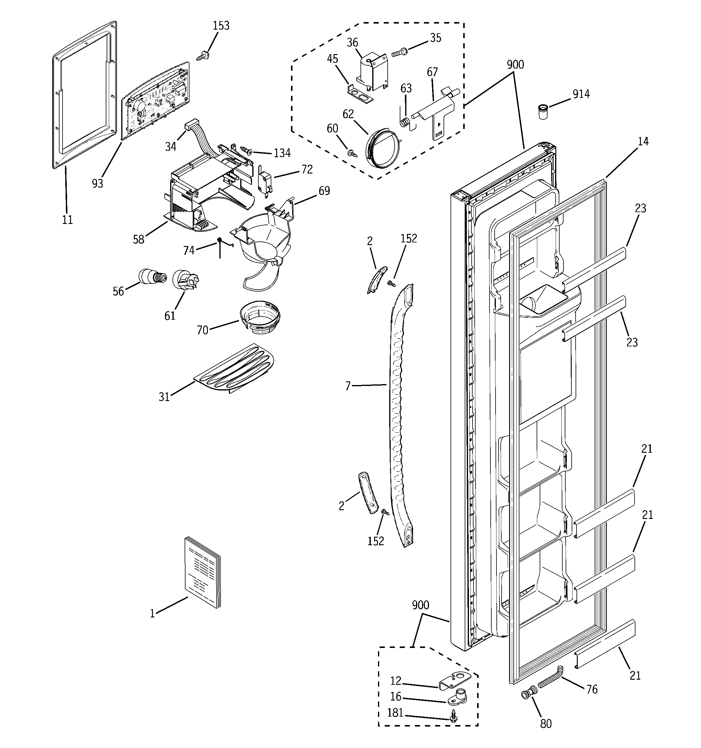 GE SSH25KFTAWW freezer door diagram