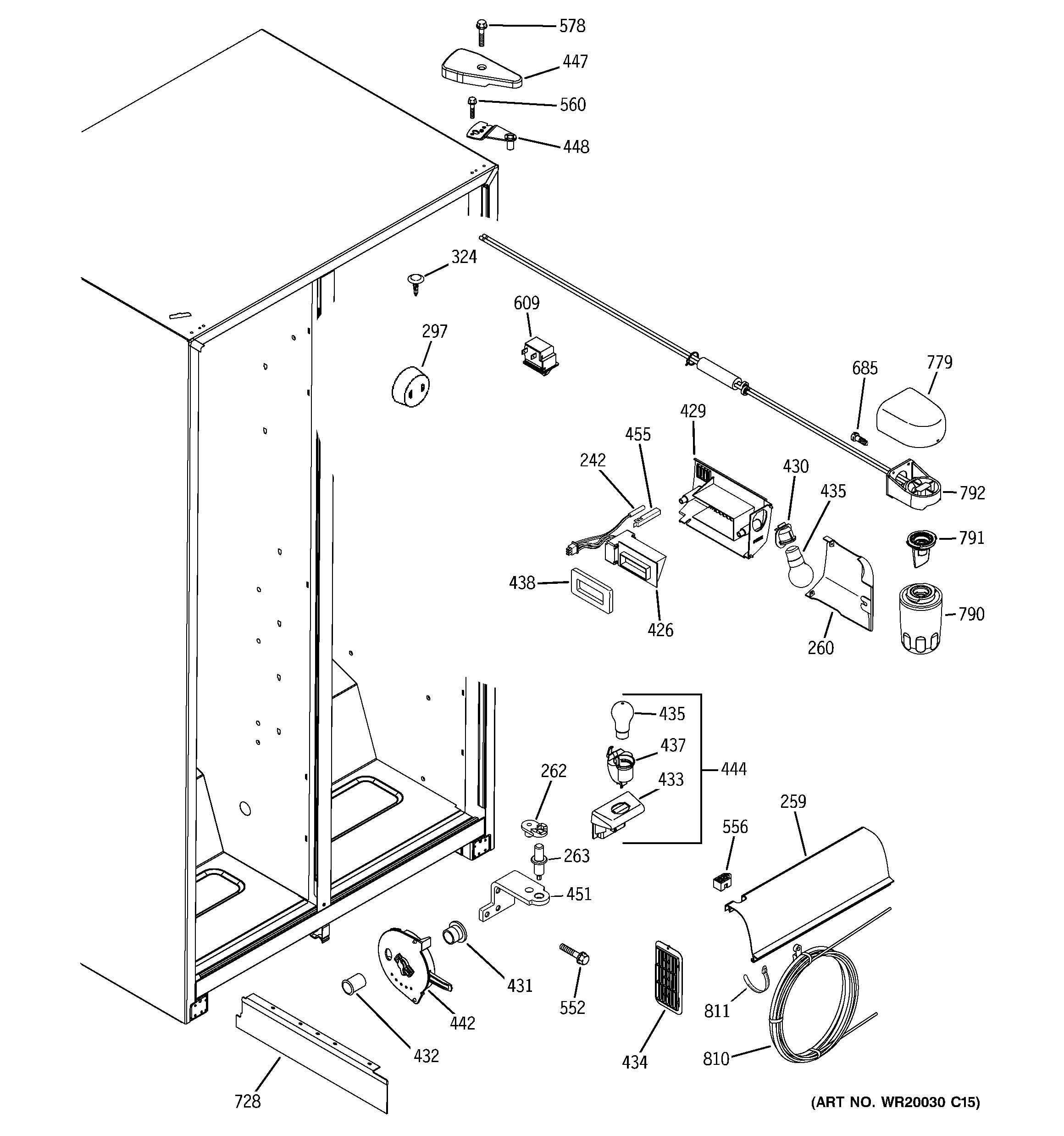 GE SSH25KFTAWW fresh food section diagram