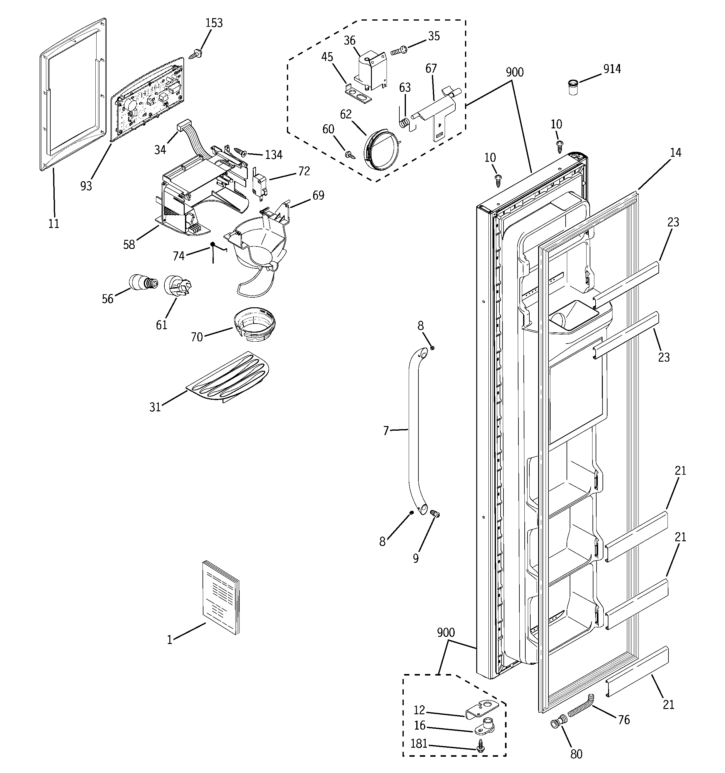 GE BSS25JSTASS freezer door diagram