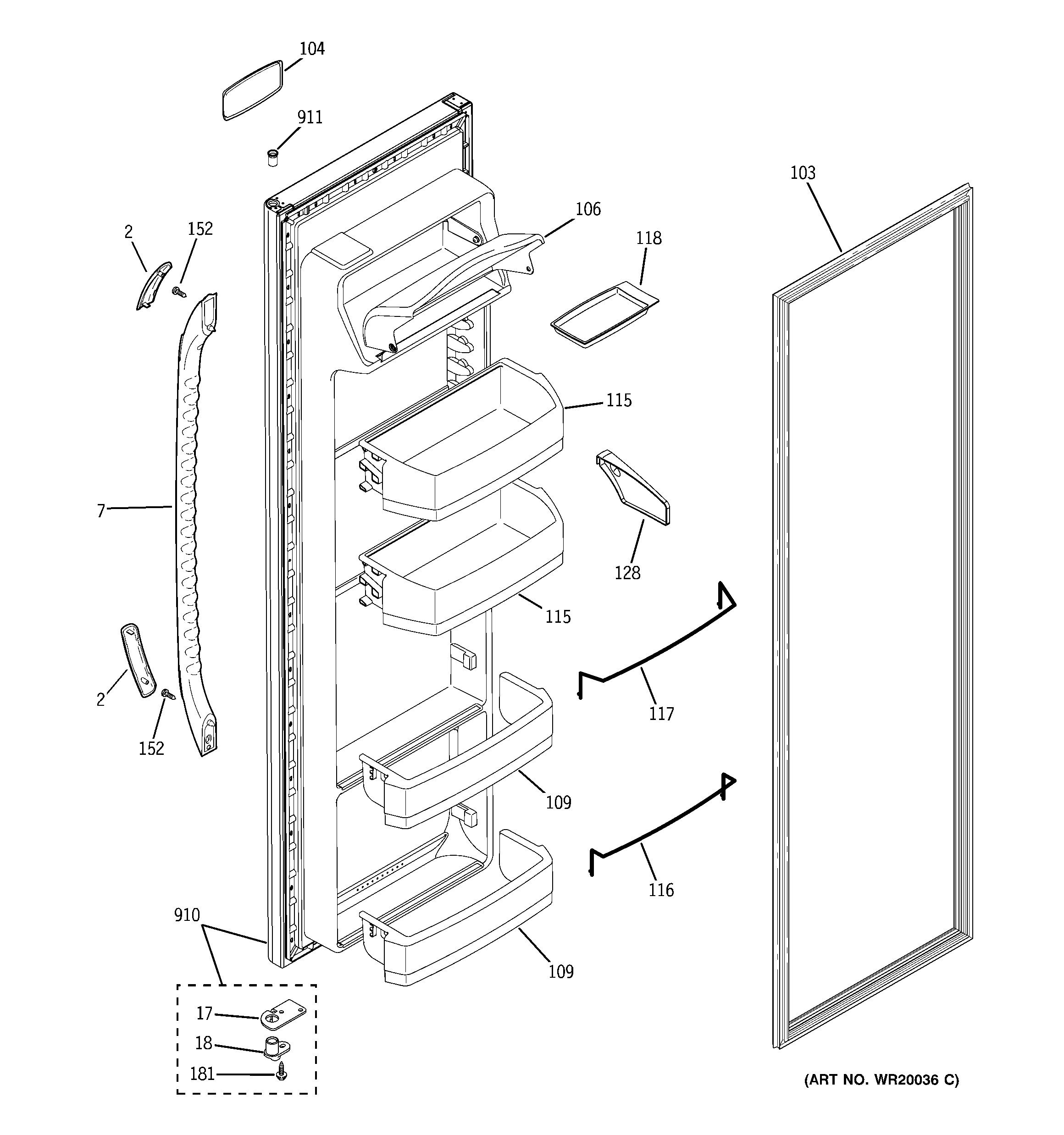 GE GSE20IBTAFBB fresh food door diagram