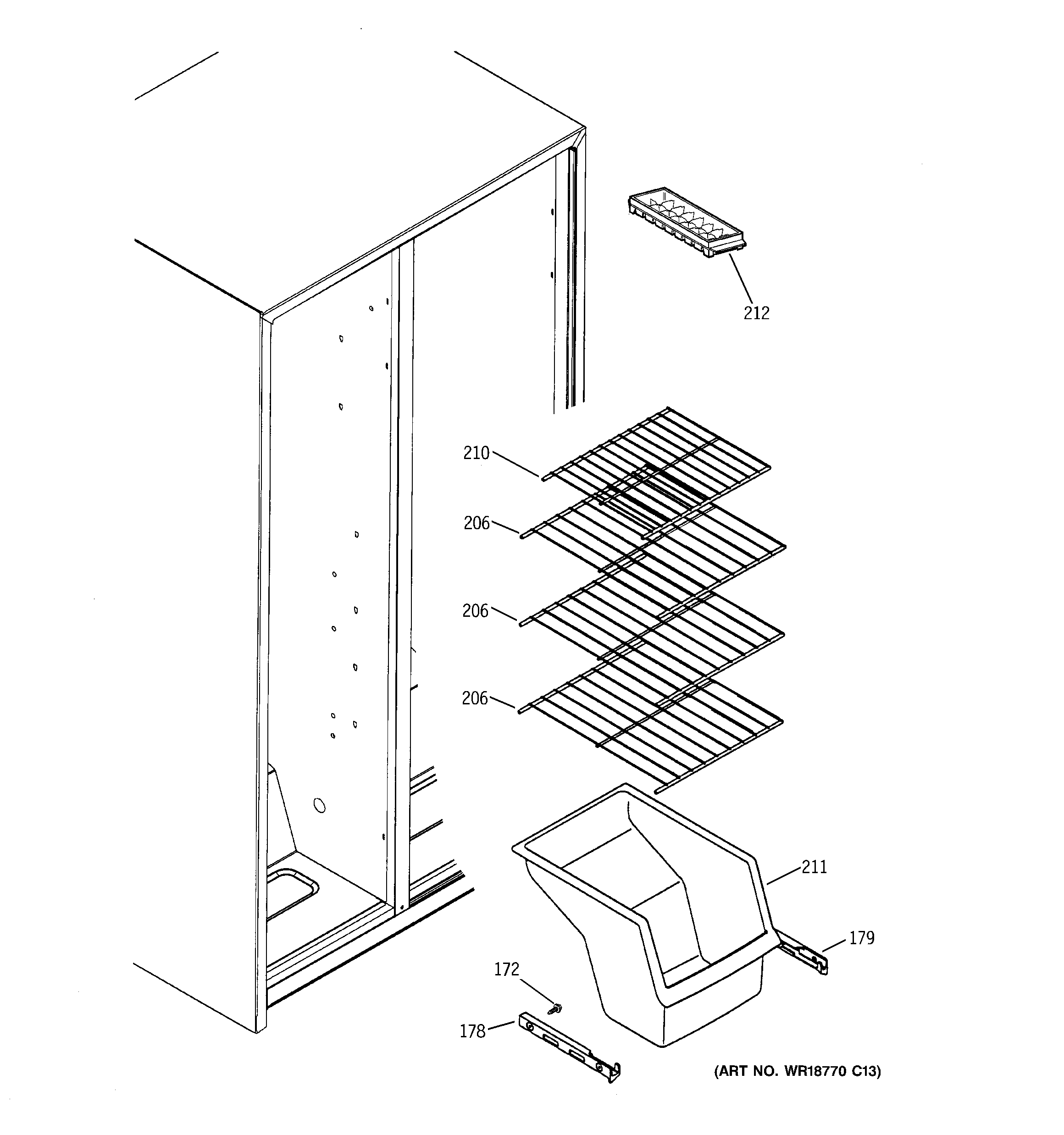 GE GSE20IBTAFBB freezer shelves diagram