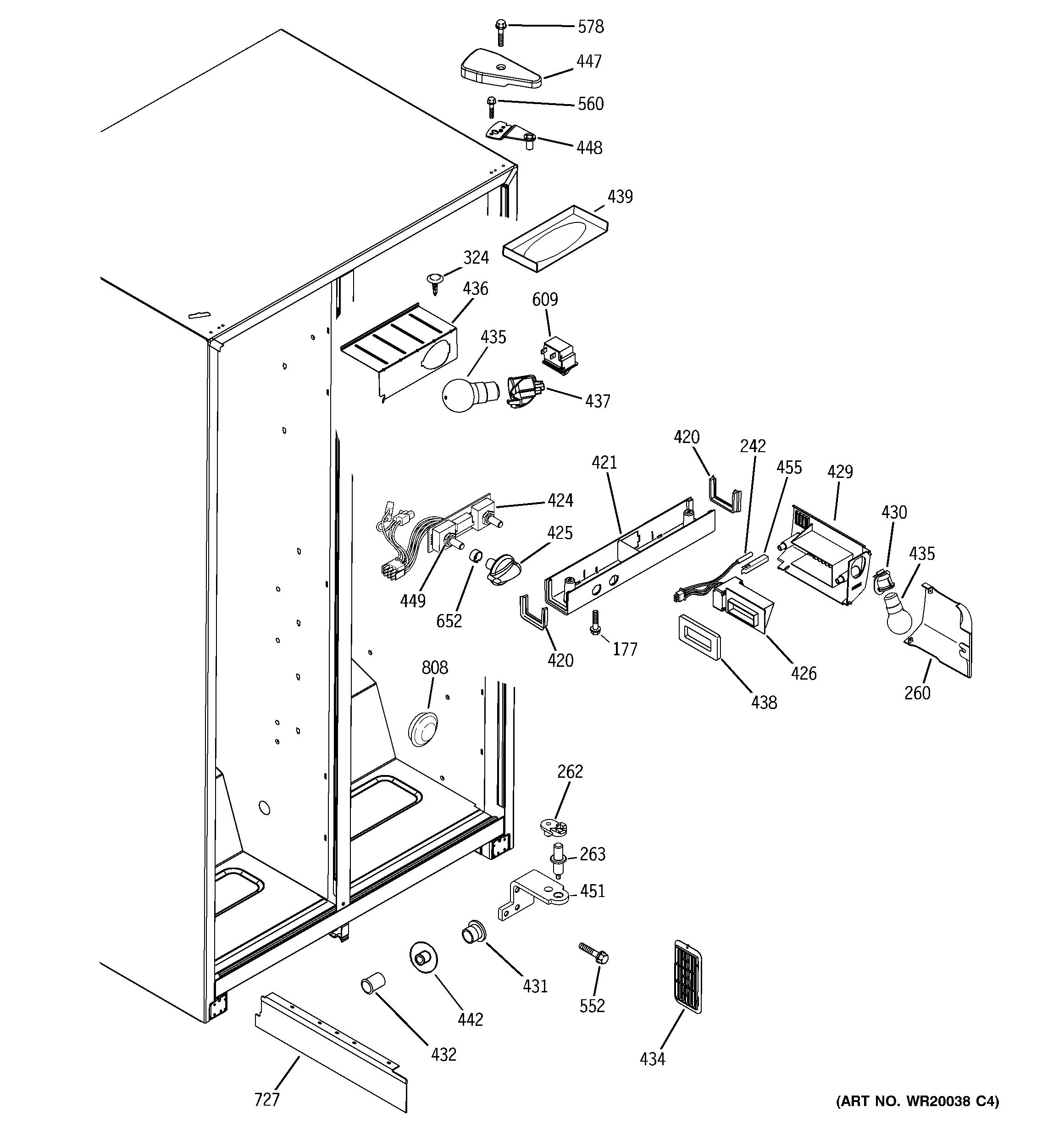 GE GSE20IBTAFBB fresh food section diagram