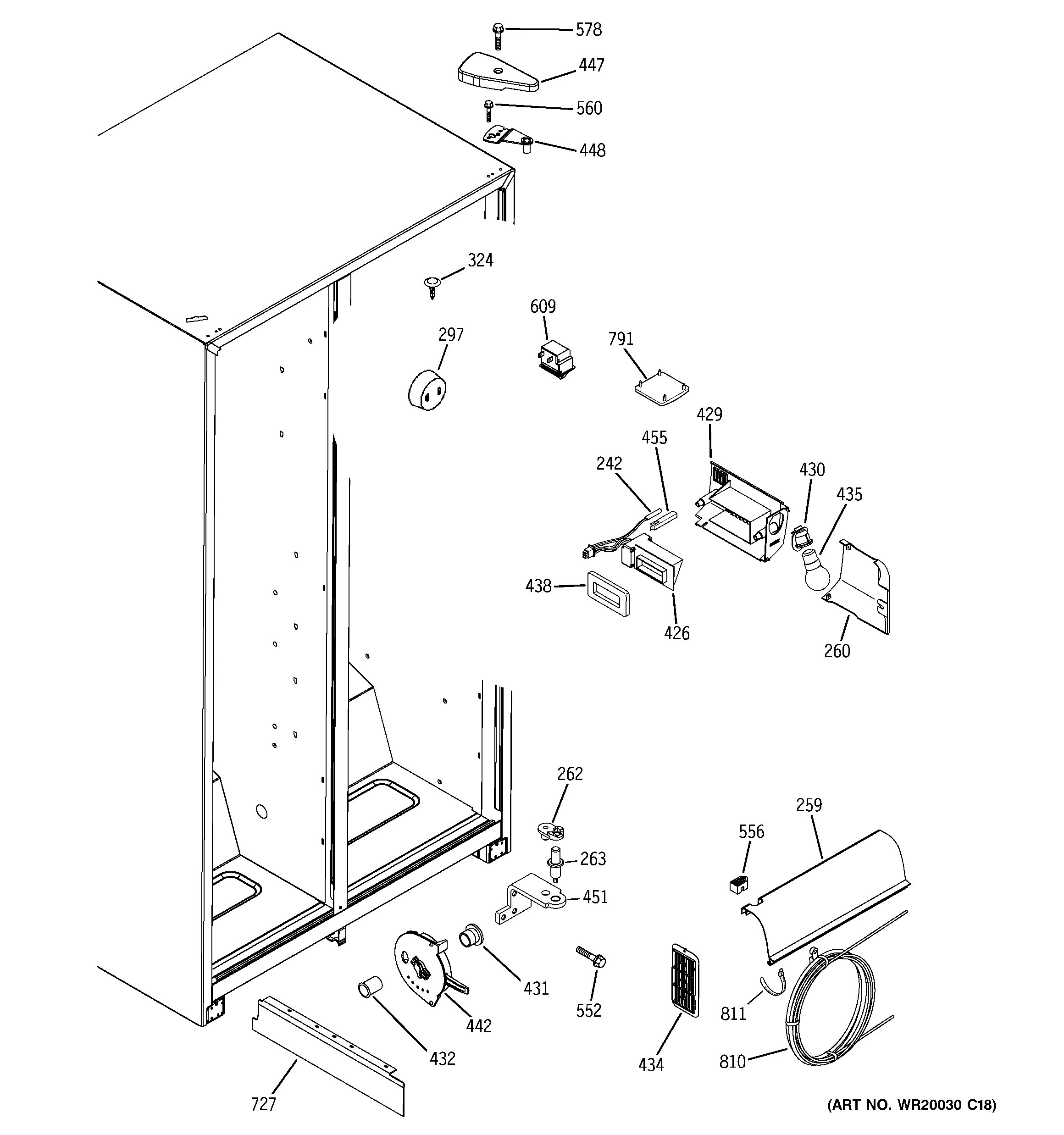 GE GSS25JETABB fresh food section diagram