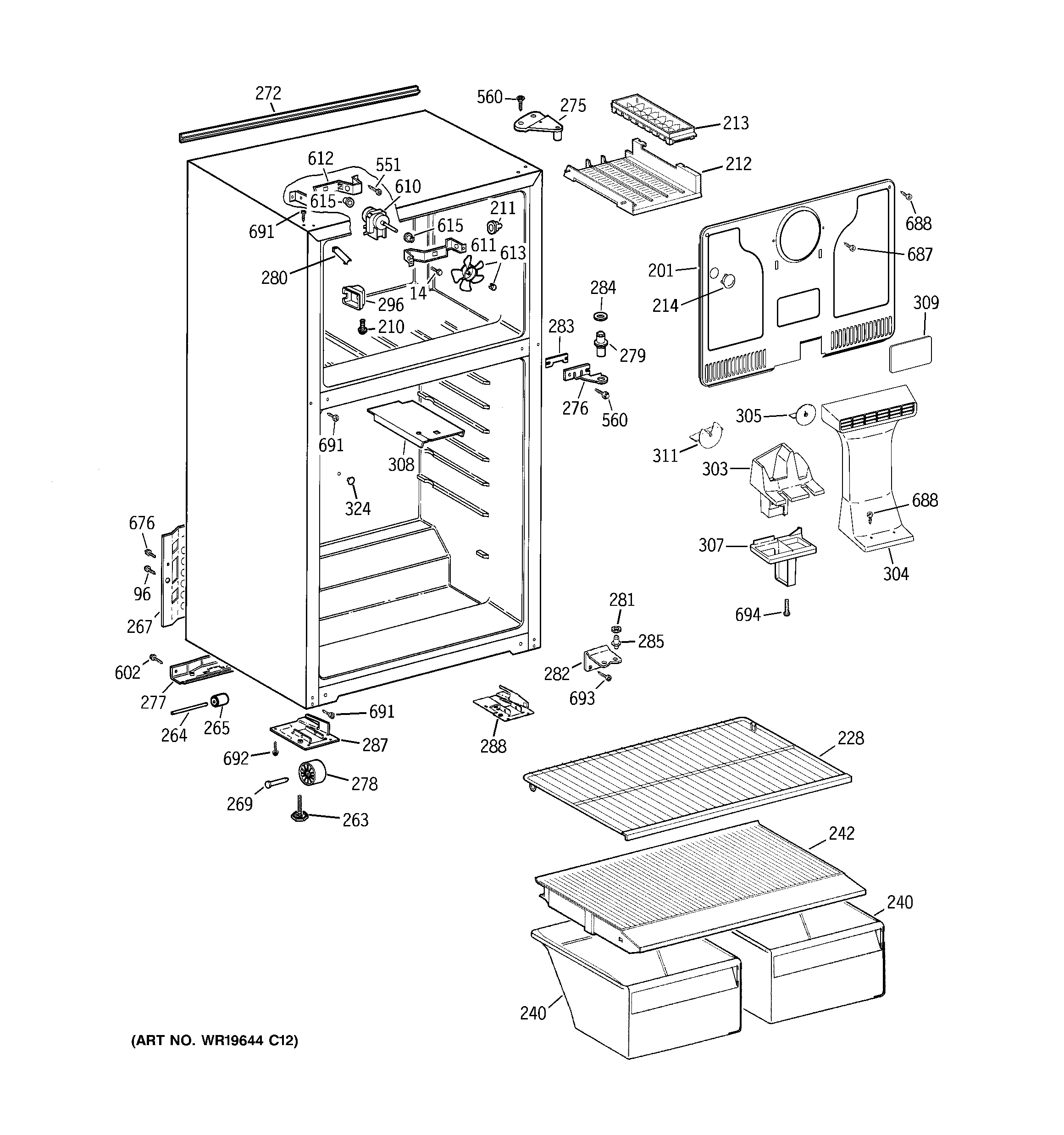 GE GTE16BBSKRWW cabinet diagram