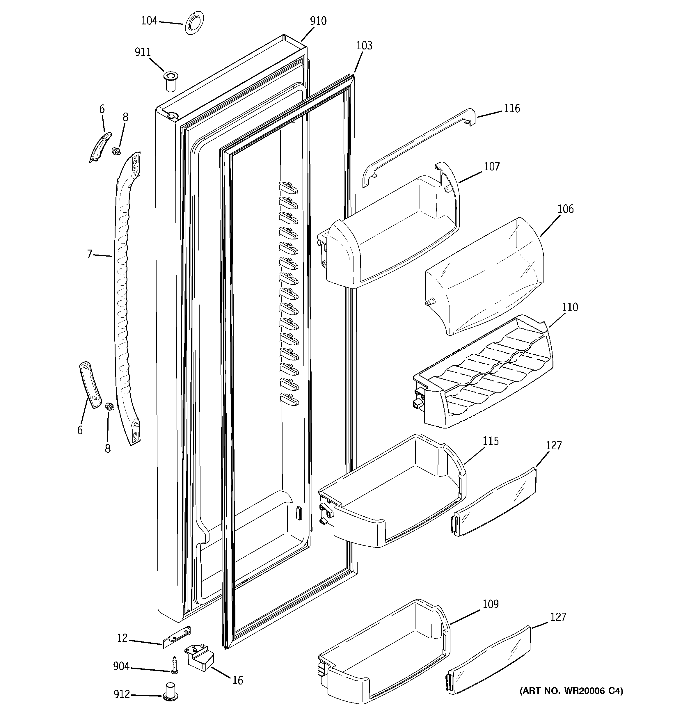 GE DSF25KGTBBG fresh food door diagram