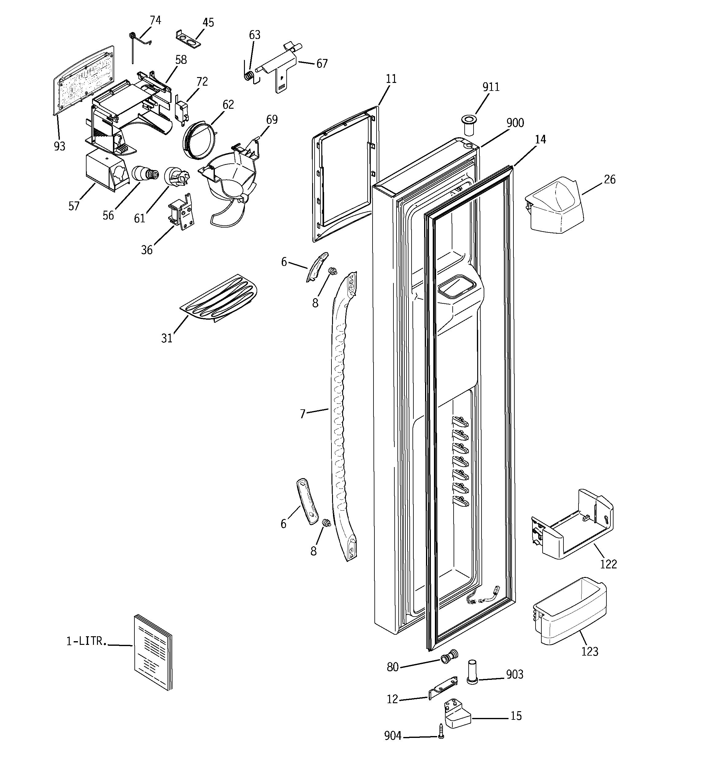 GE DSS25KGTBWW freezer door diagram