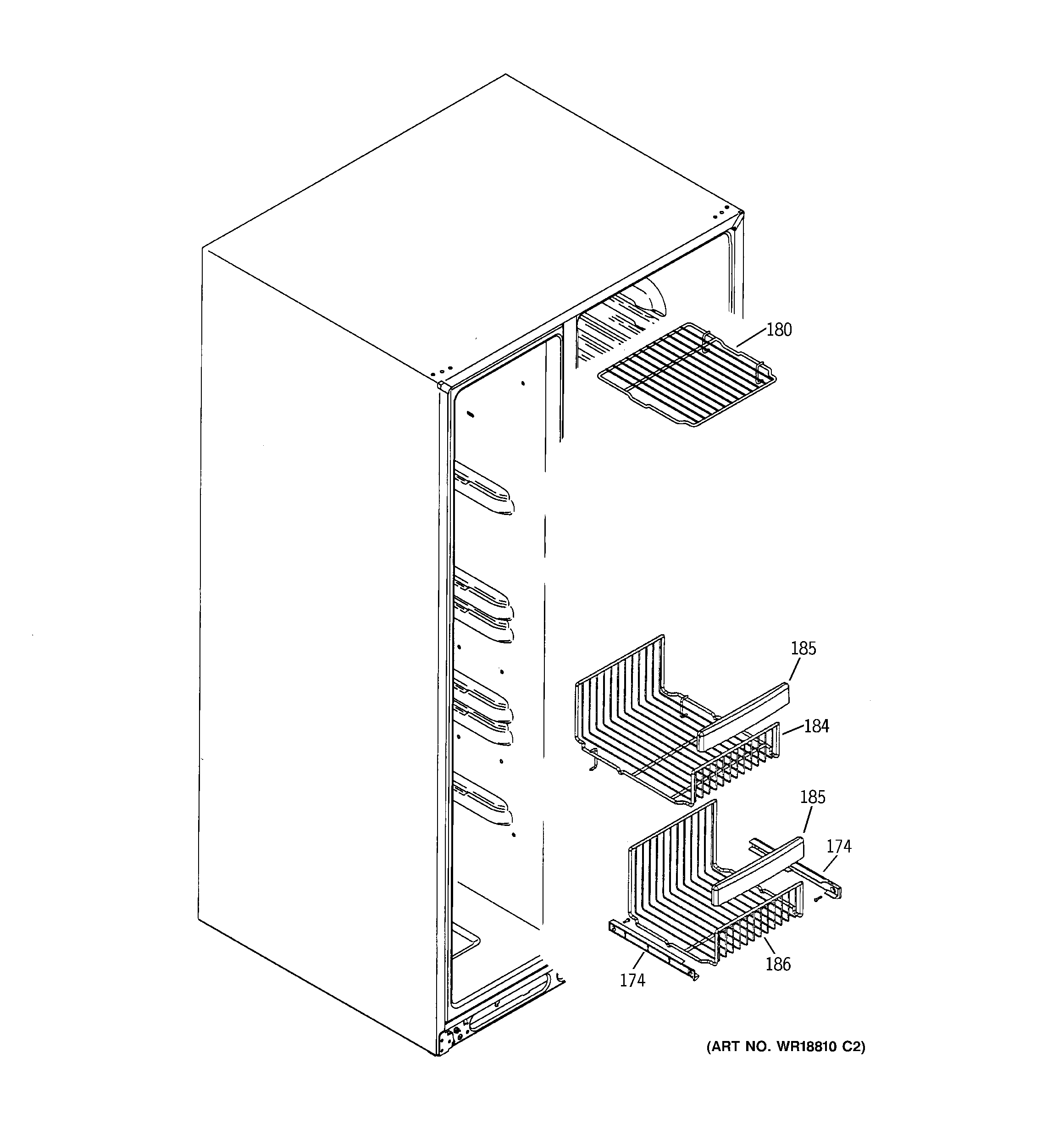 GE ESF25KGTBCC freezer shelves diagram
