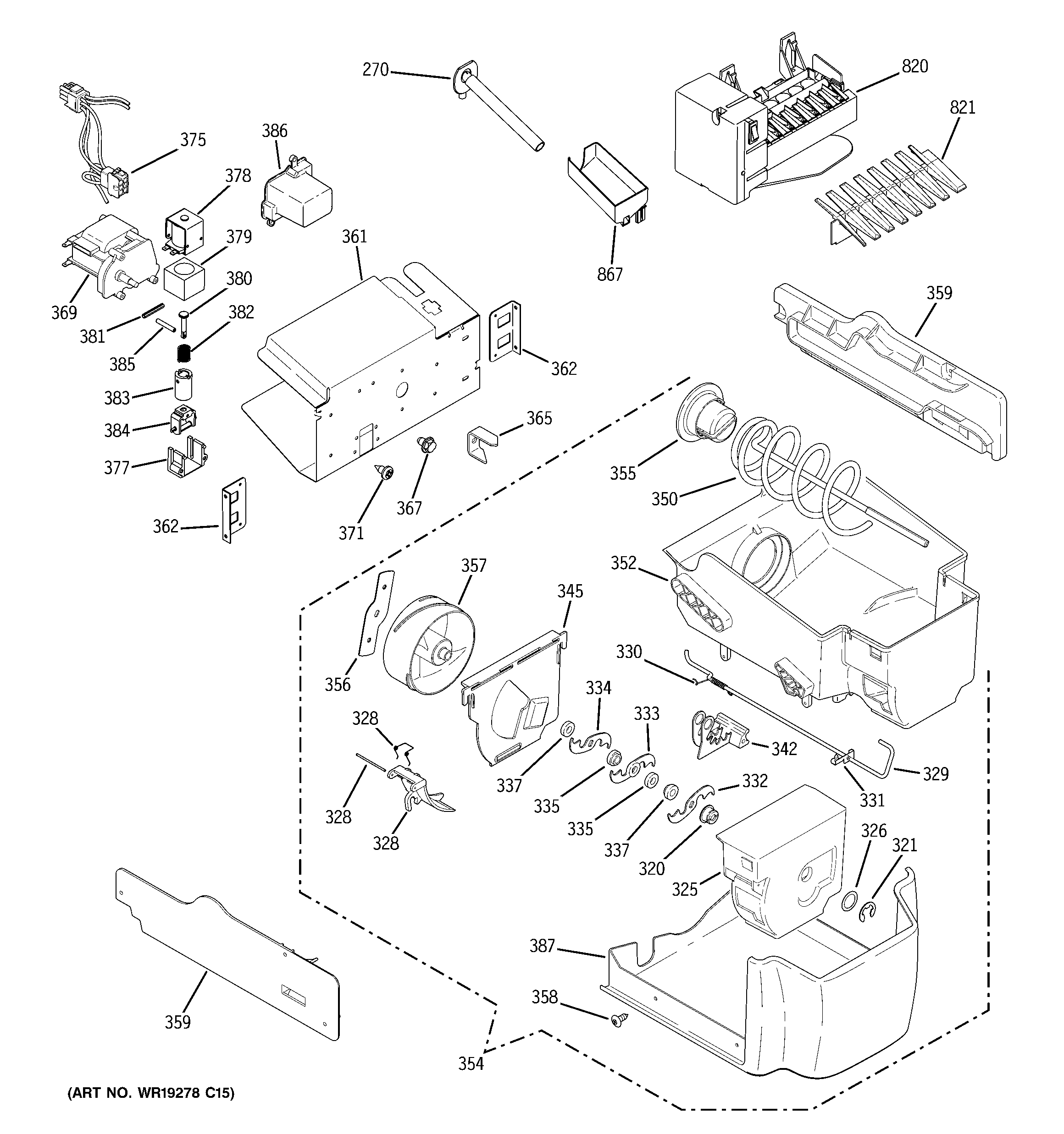 GE ESF25KGTBCC ice maker & dispenser diagram
