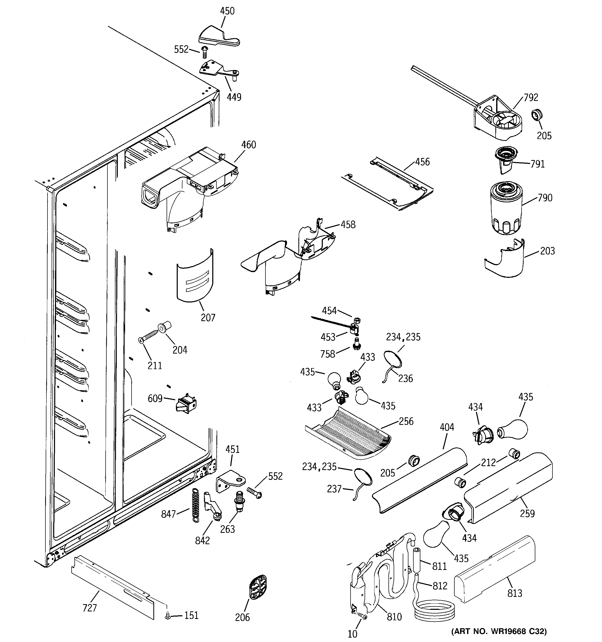 GE GSF25TGTBBB fresh food section diagram