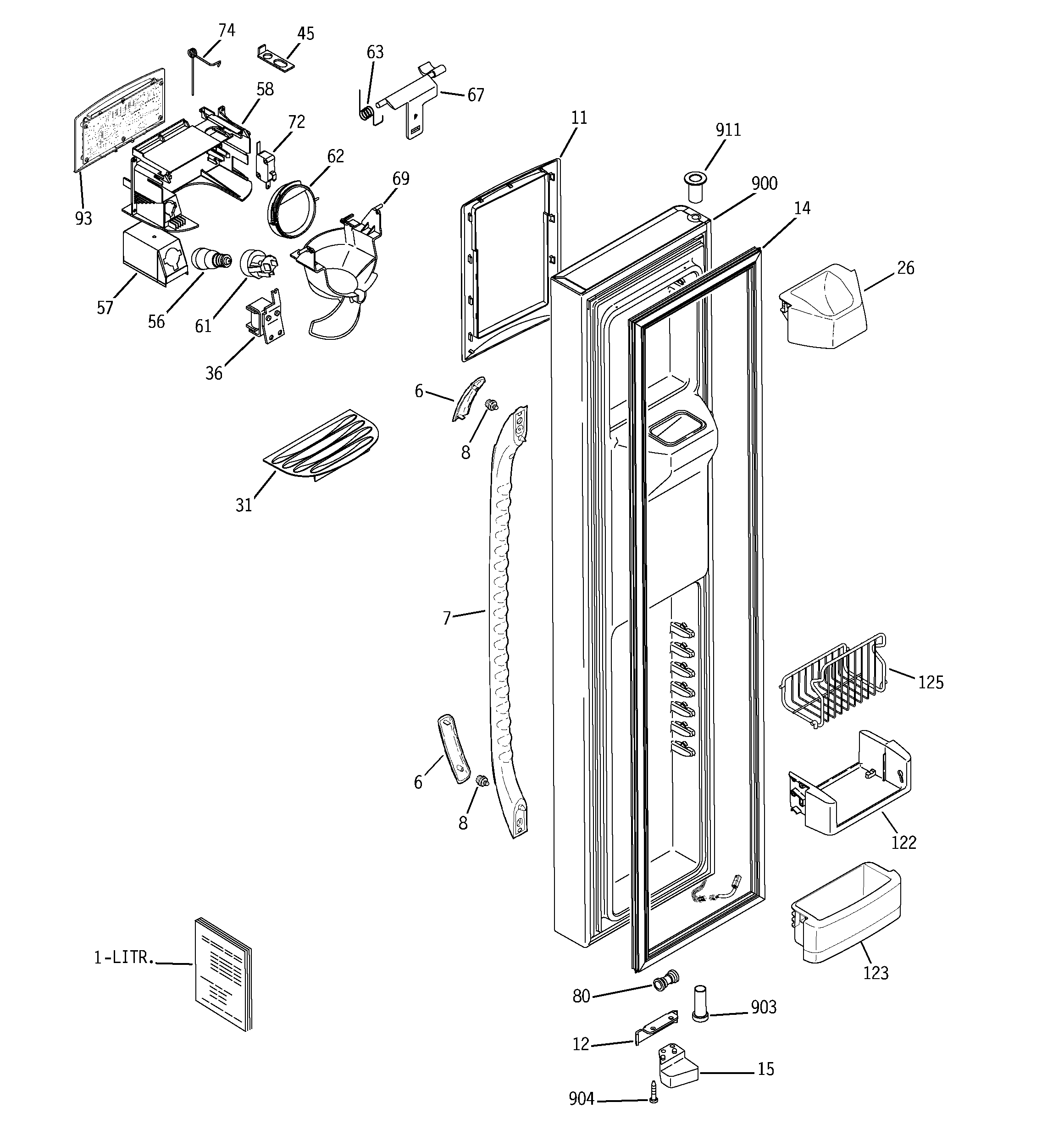 GE GSL25LGTBBS freezer door diagram