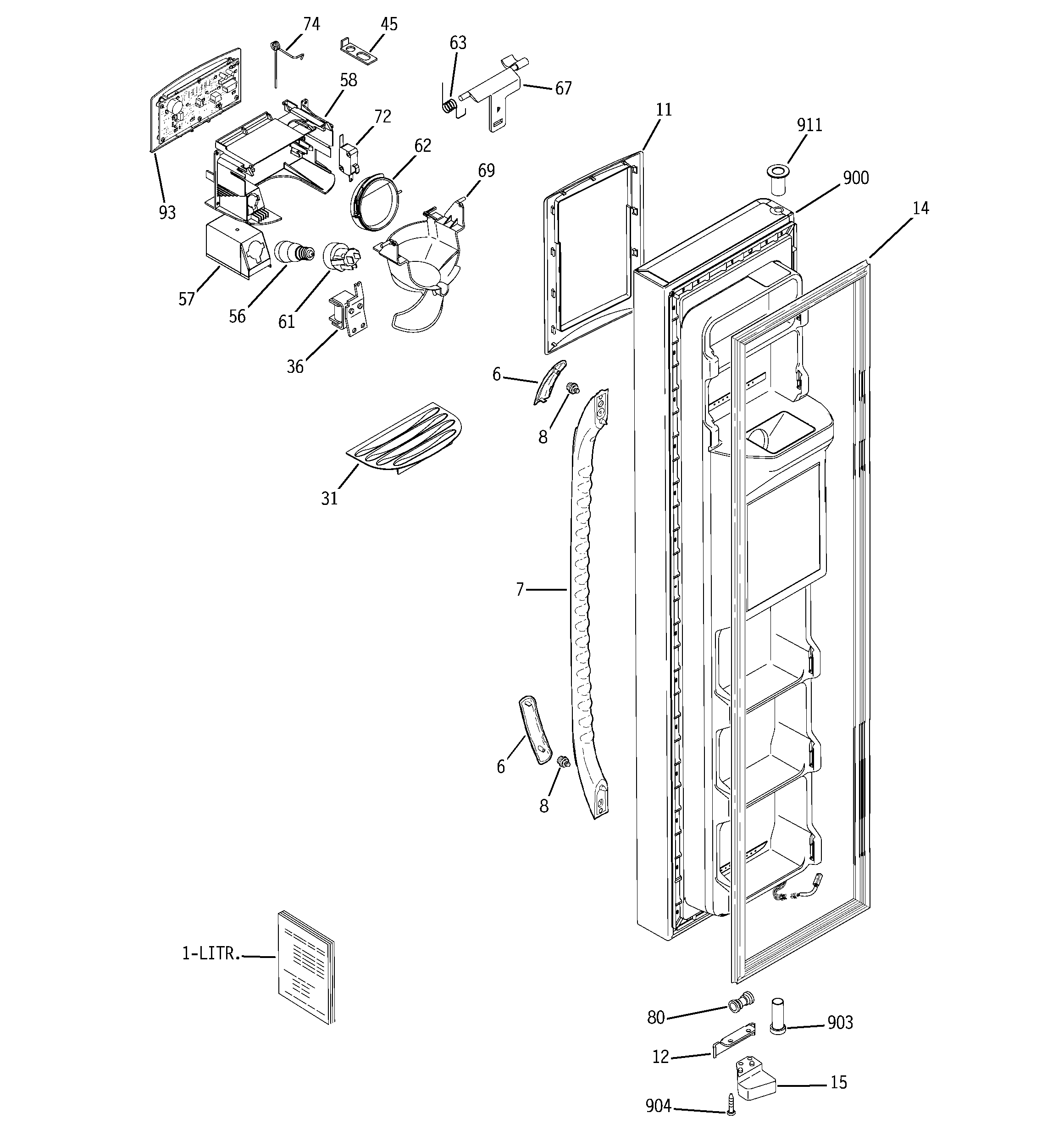 GE GSS25KGTBWW freezer door diagram