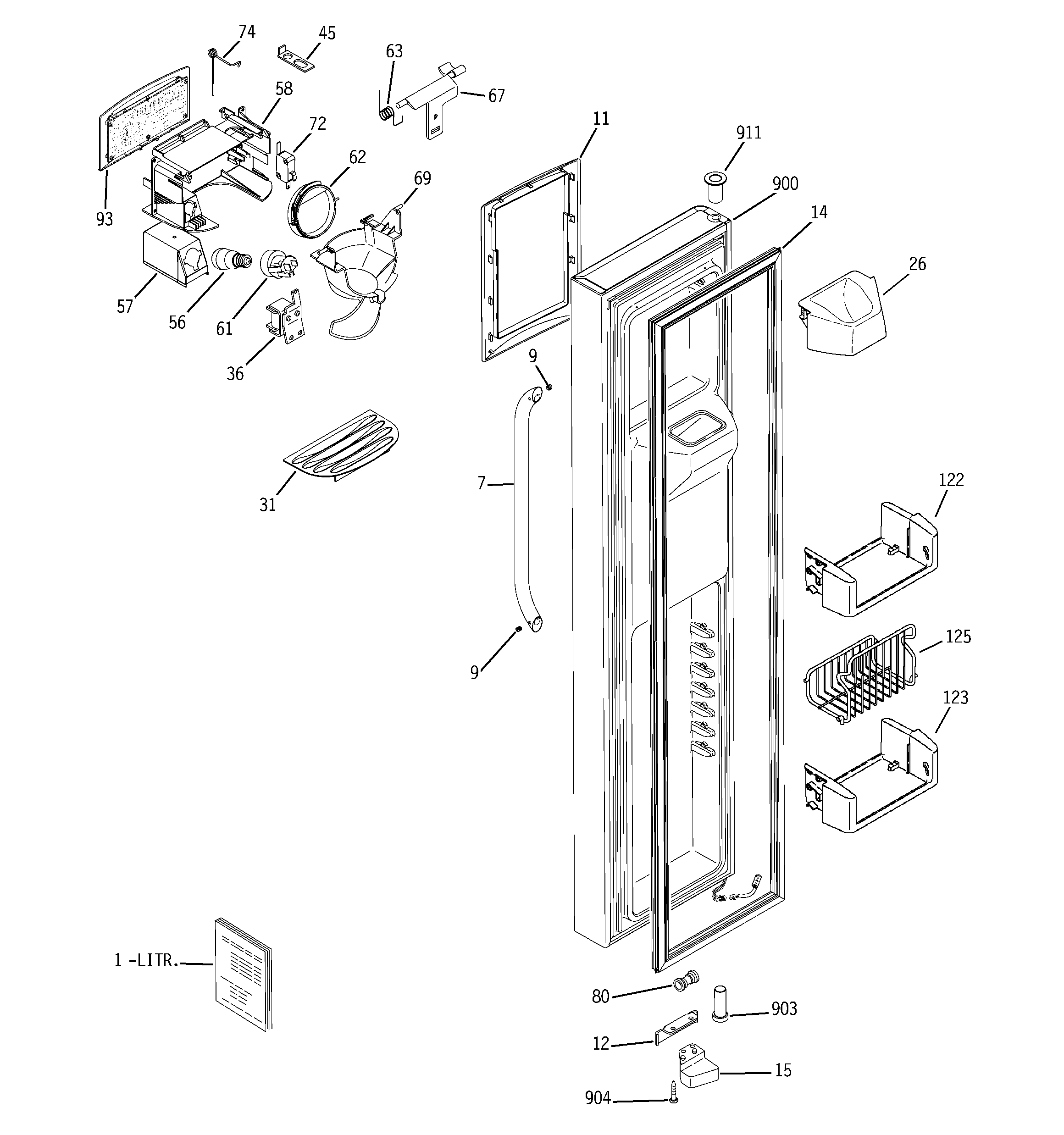 GE GSS25LSTBSS freezer door diagram