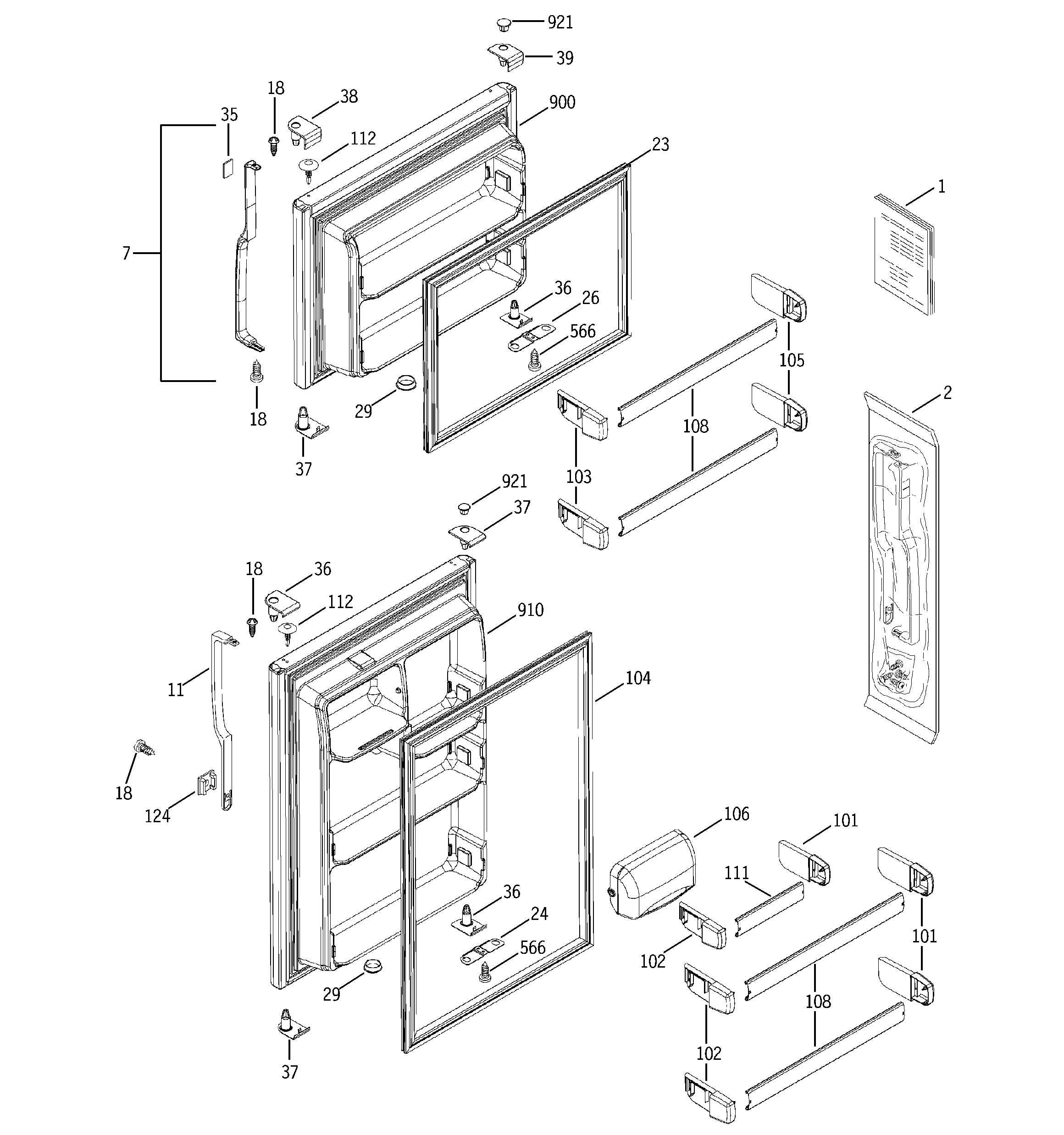 GE GTH18DCRDRCC doors diagram
