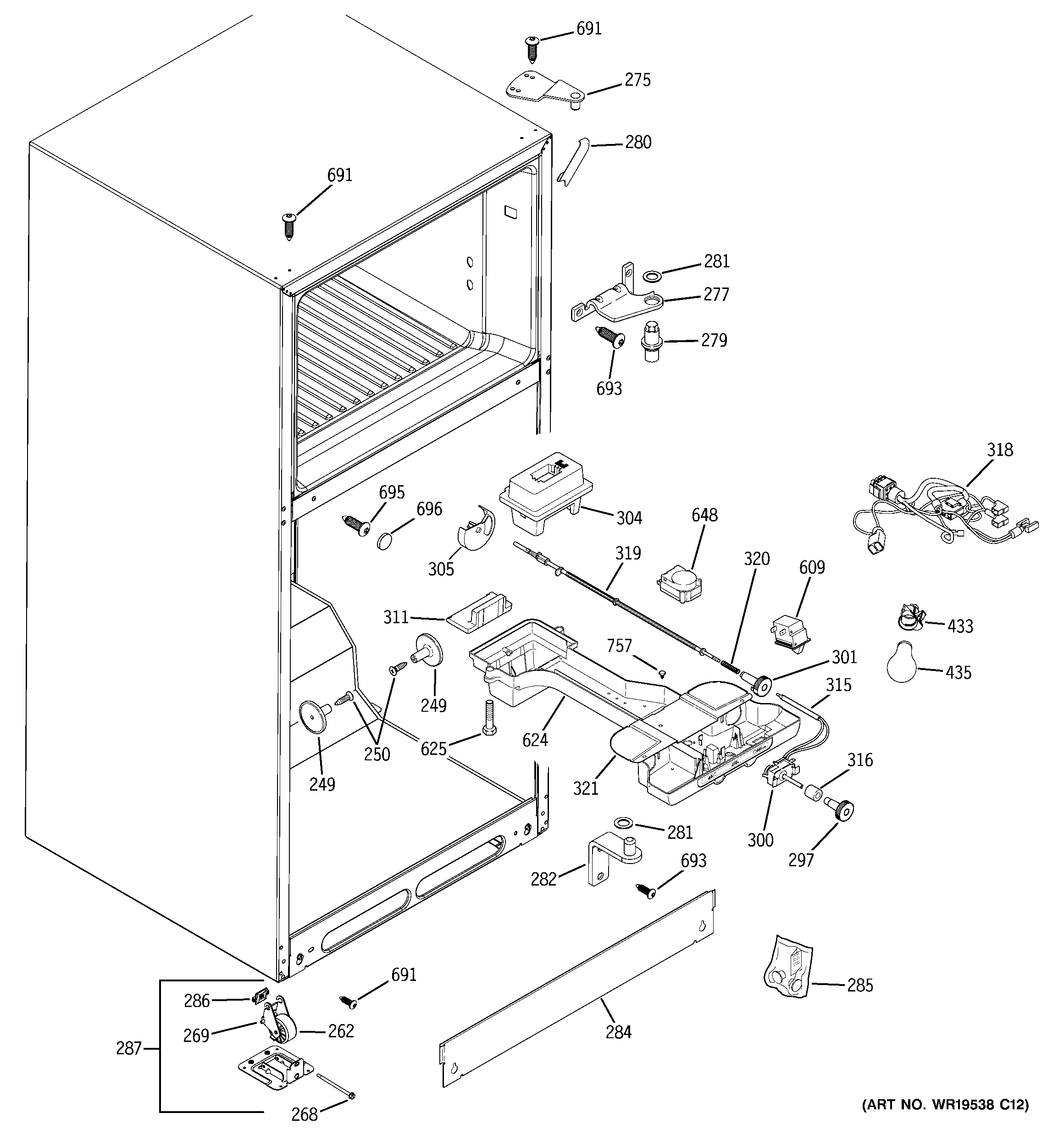 GE GTH18DCRDRCC fresh food section diagram