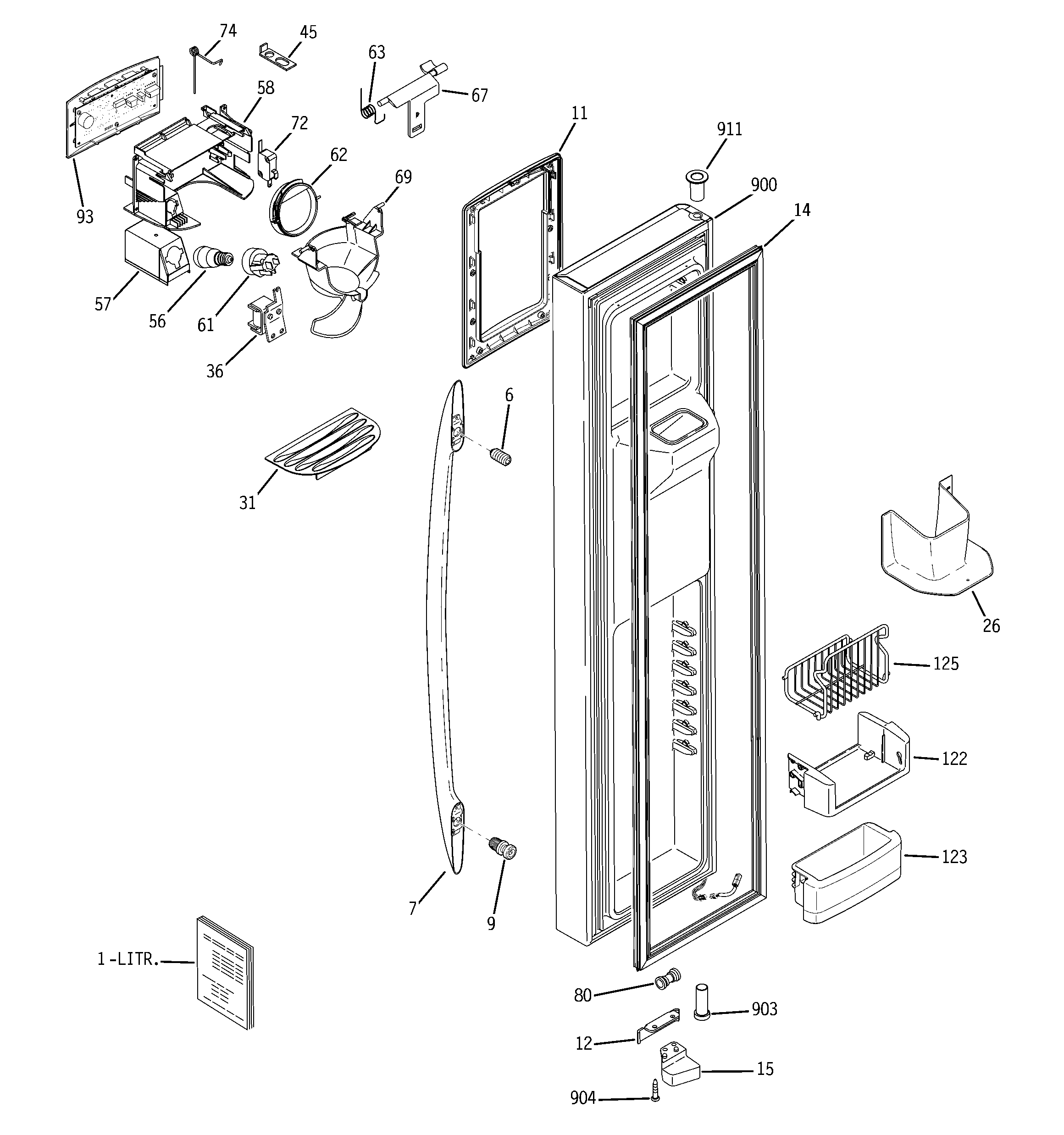 GE PSS26MSTBSS freezer door diagram