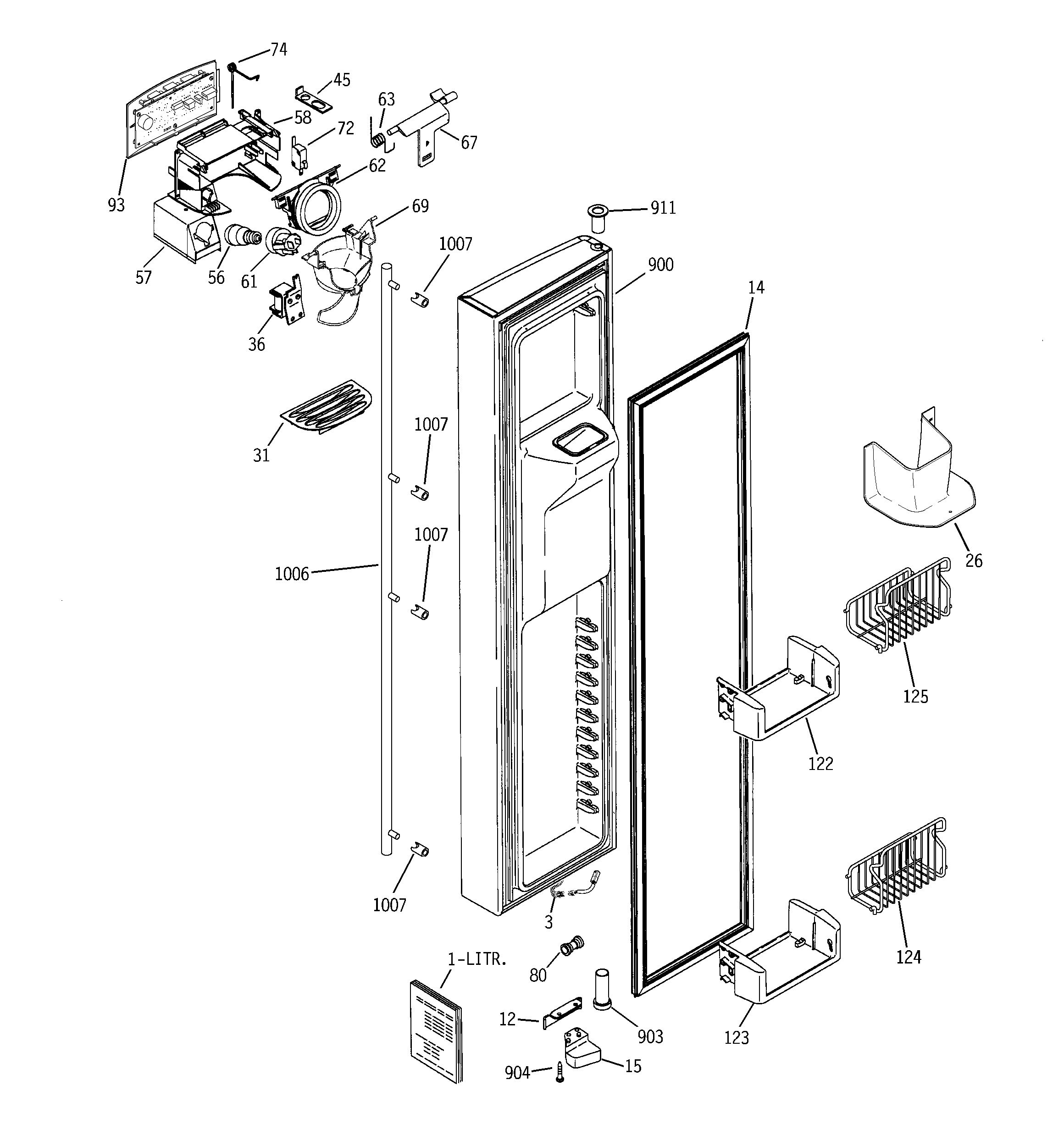 GE ZFSB26DRFSS freezer door diagram