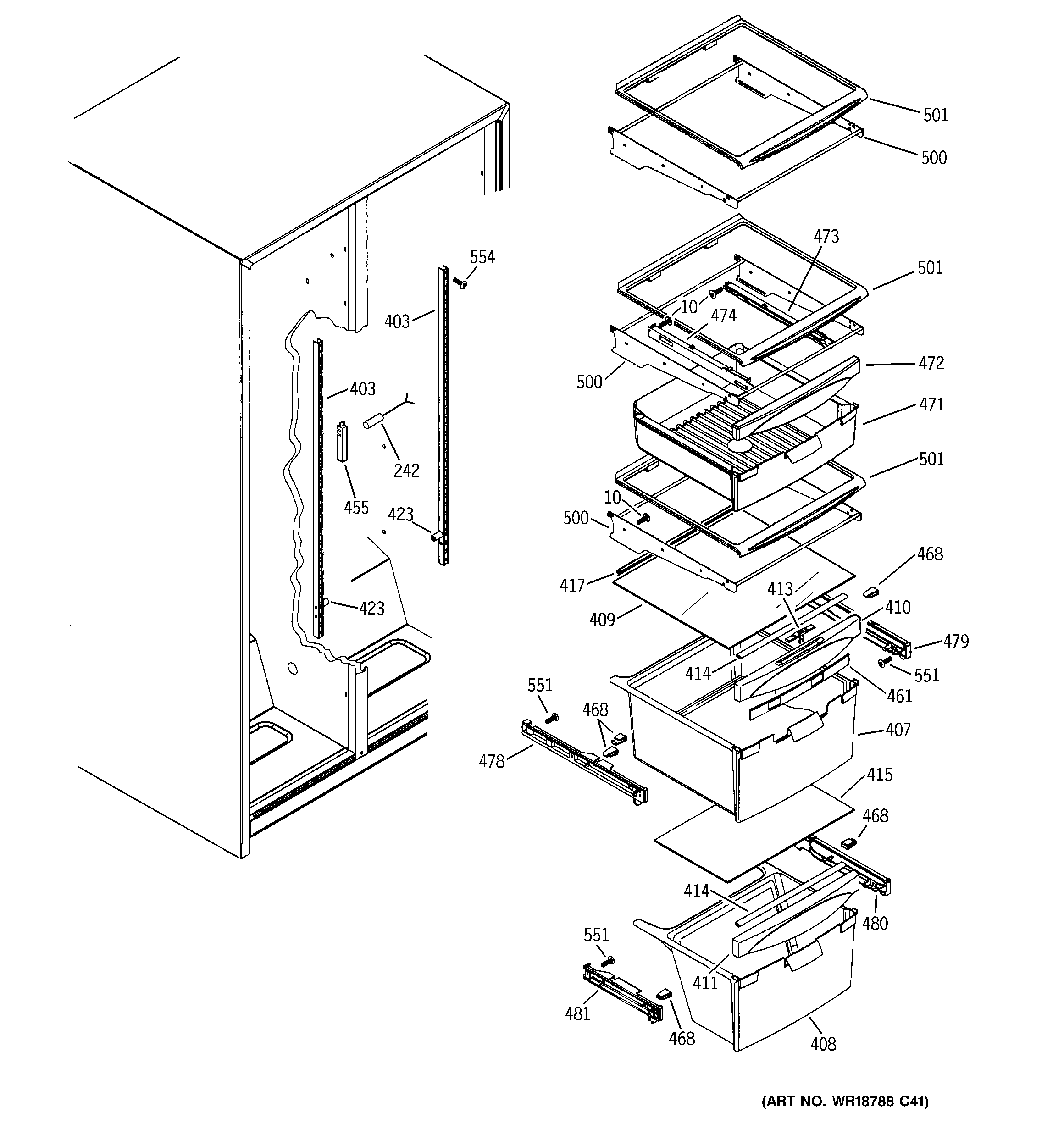 GE GSH22JFTACC fresh food shelves diagram