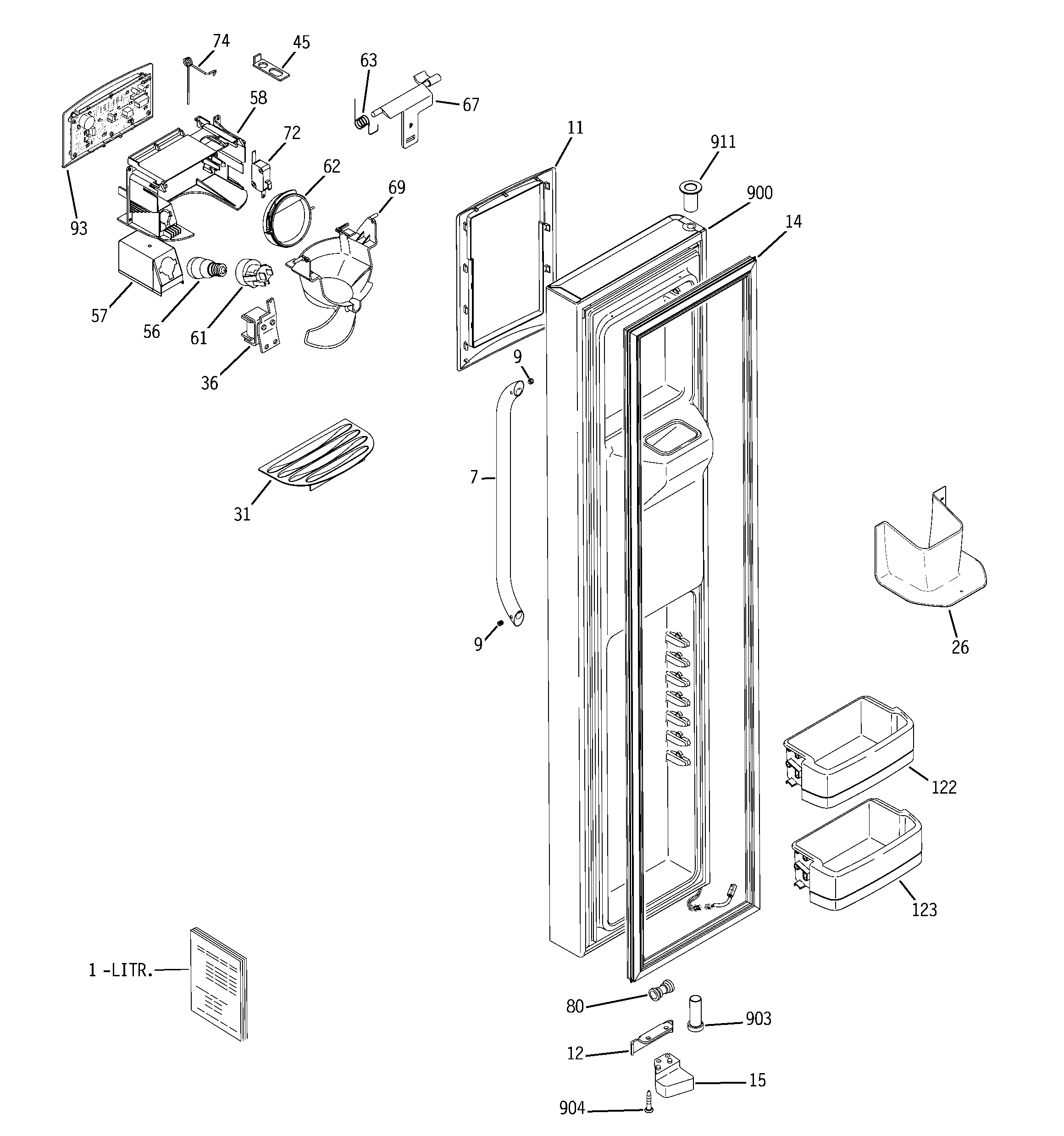 GE GSS25TSTBSS freezer door diagram