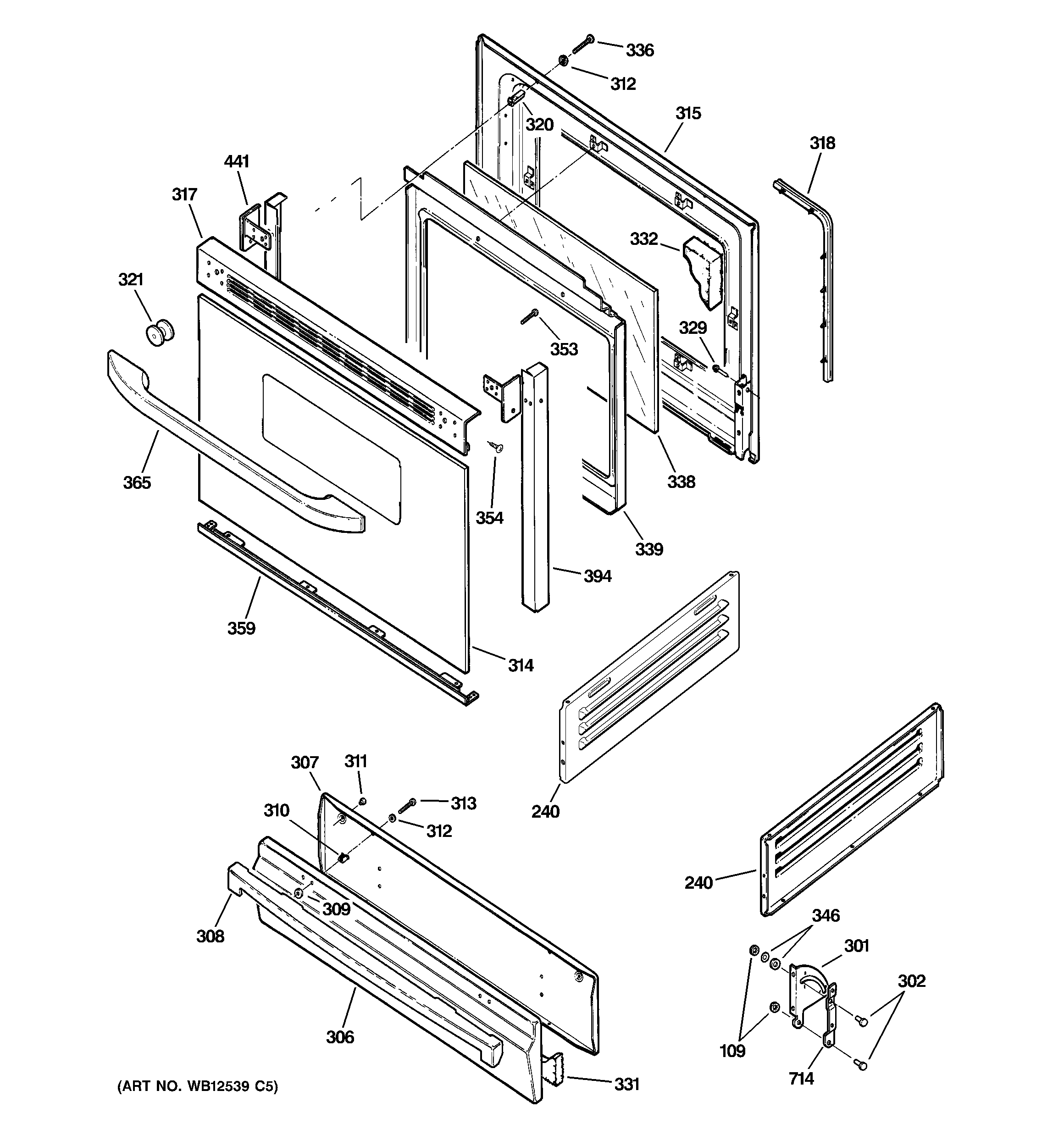 GE JGBS10BEH5BB door & drawer parts diagram