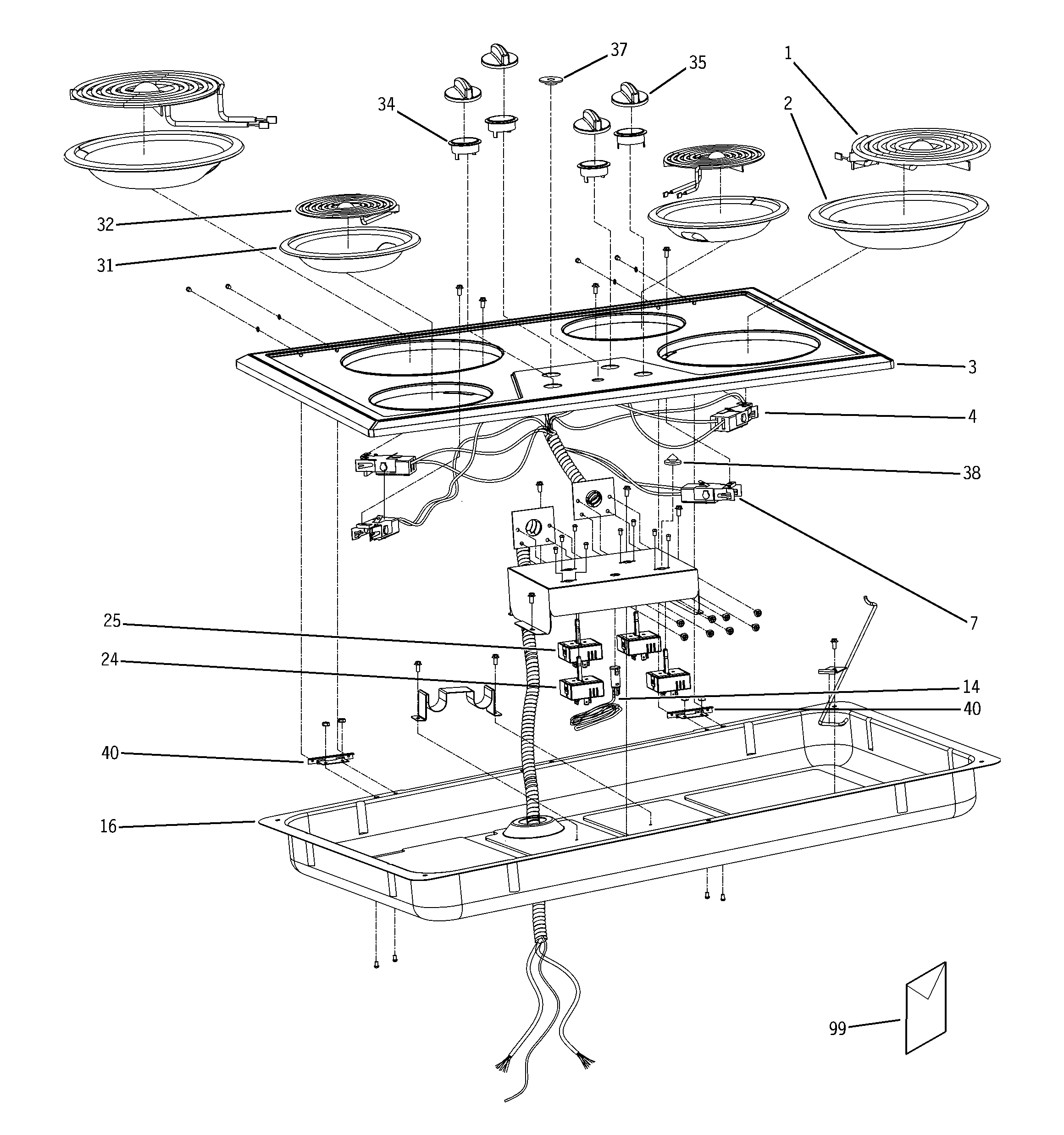 GE JP626BK2BB control panel & cooktop diagram