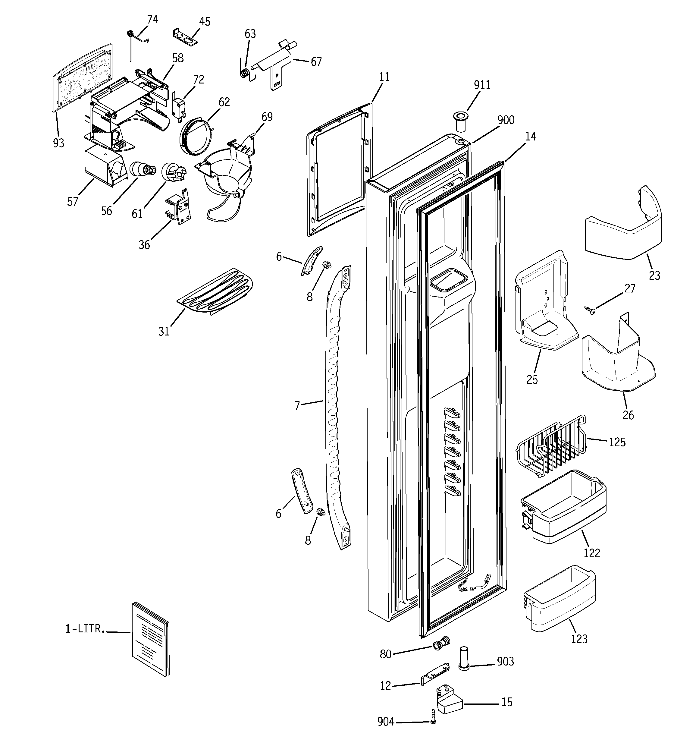 GE LSS25XGTBWW freezer door diagram