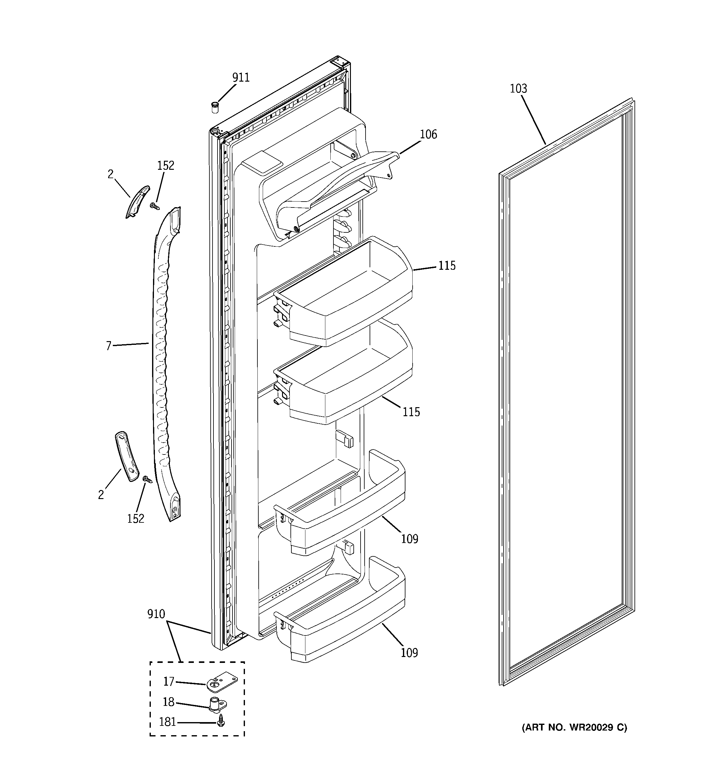 GE MSS22IETAWW fresh food door diagram