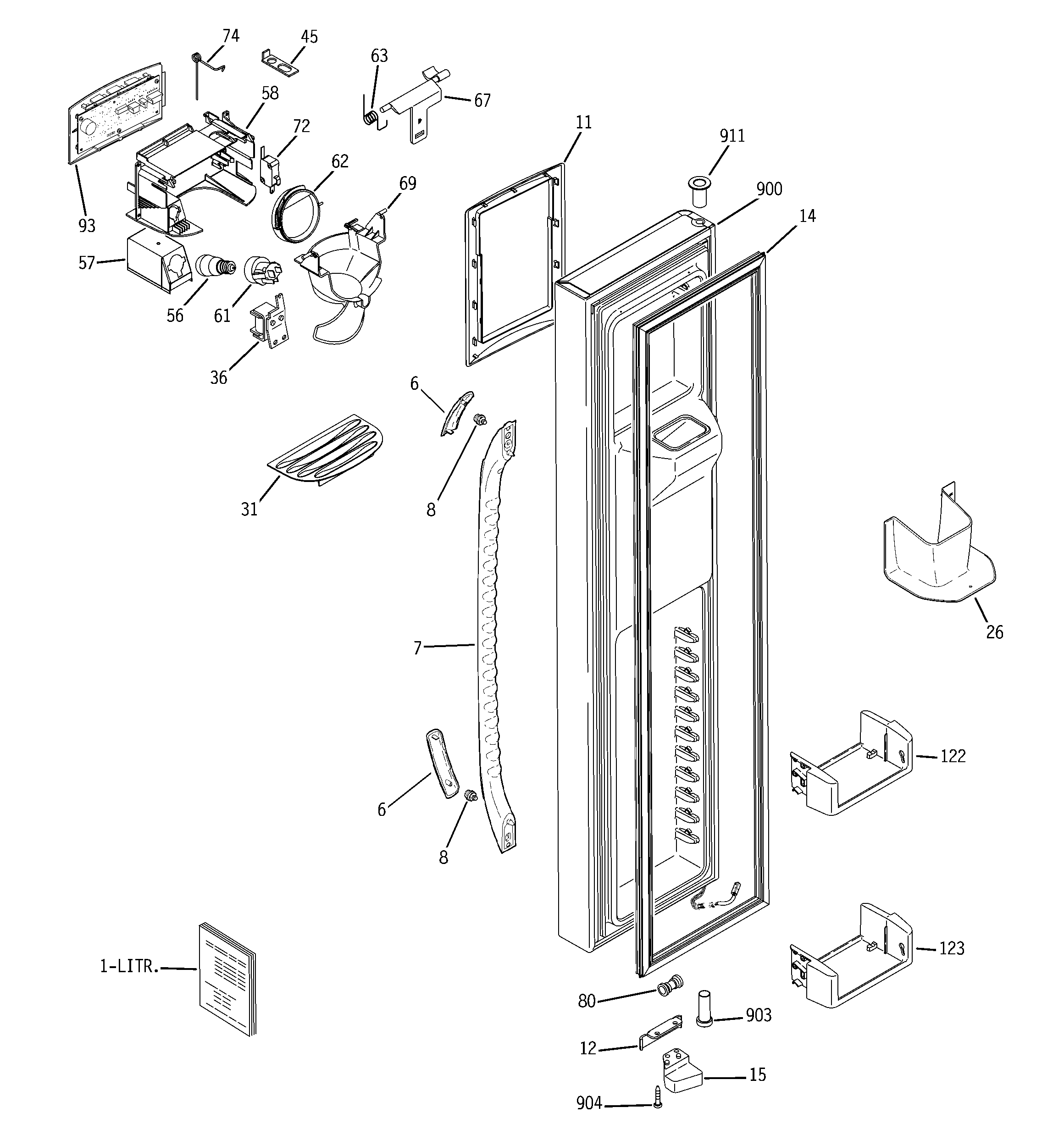 GE DSF25MGSBBB freezer door diagram