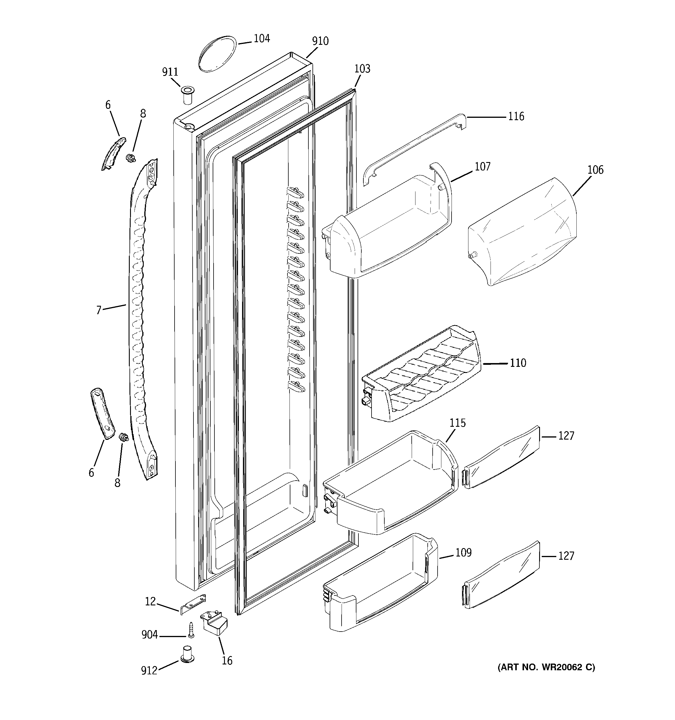 GE DSF25MGSBBB fresh food door diagram