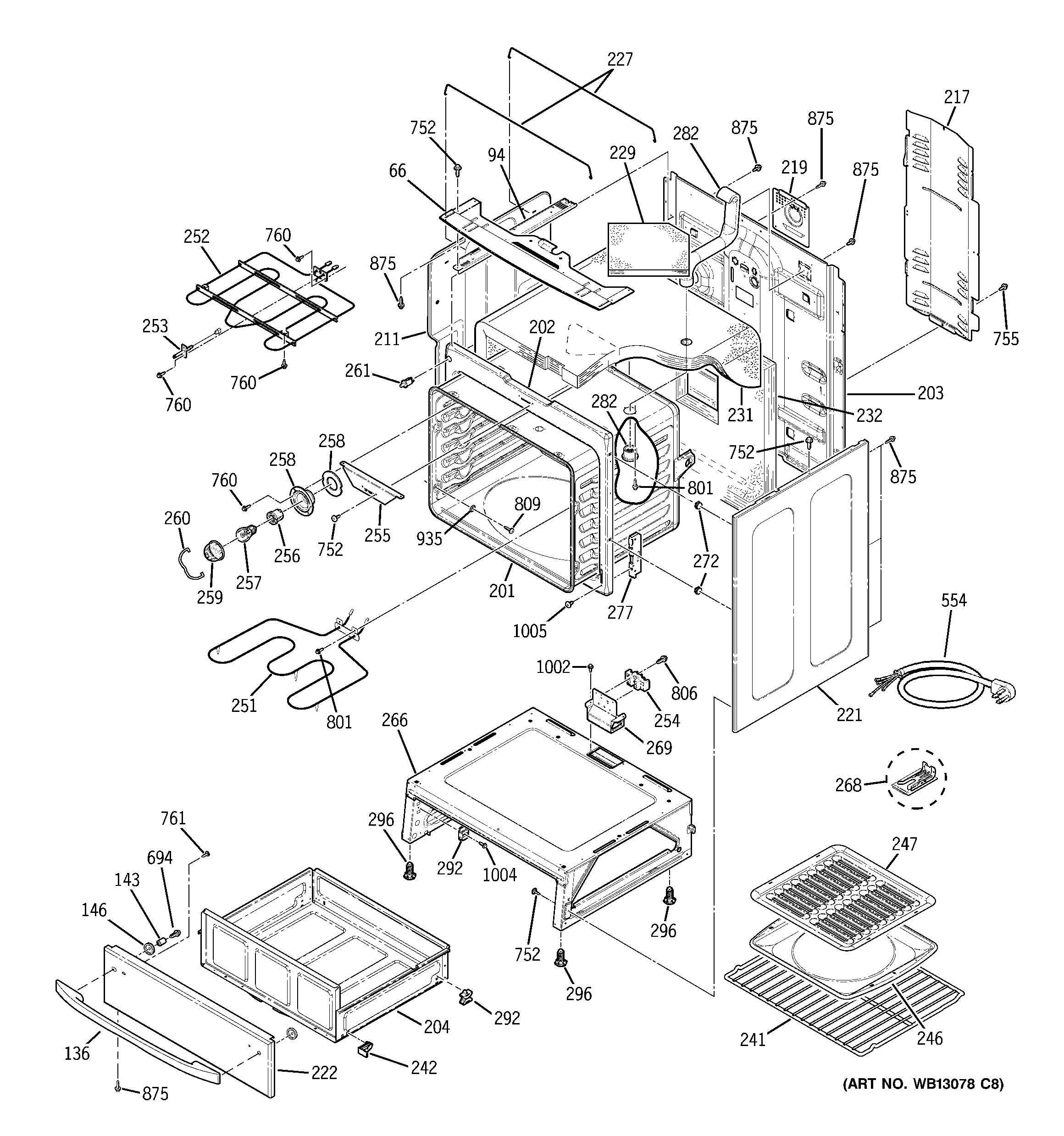 GE JCB800WK3WW body parts diagram