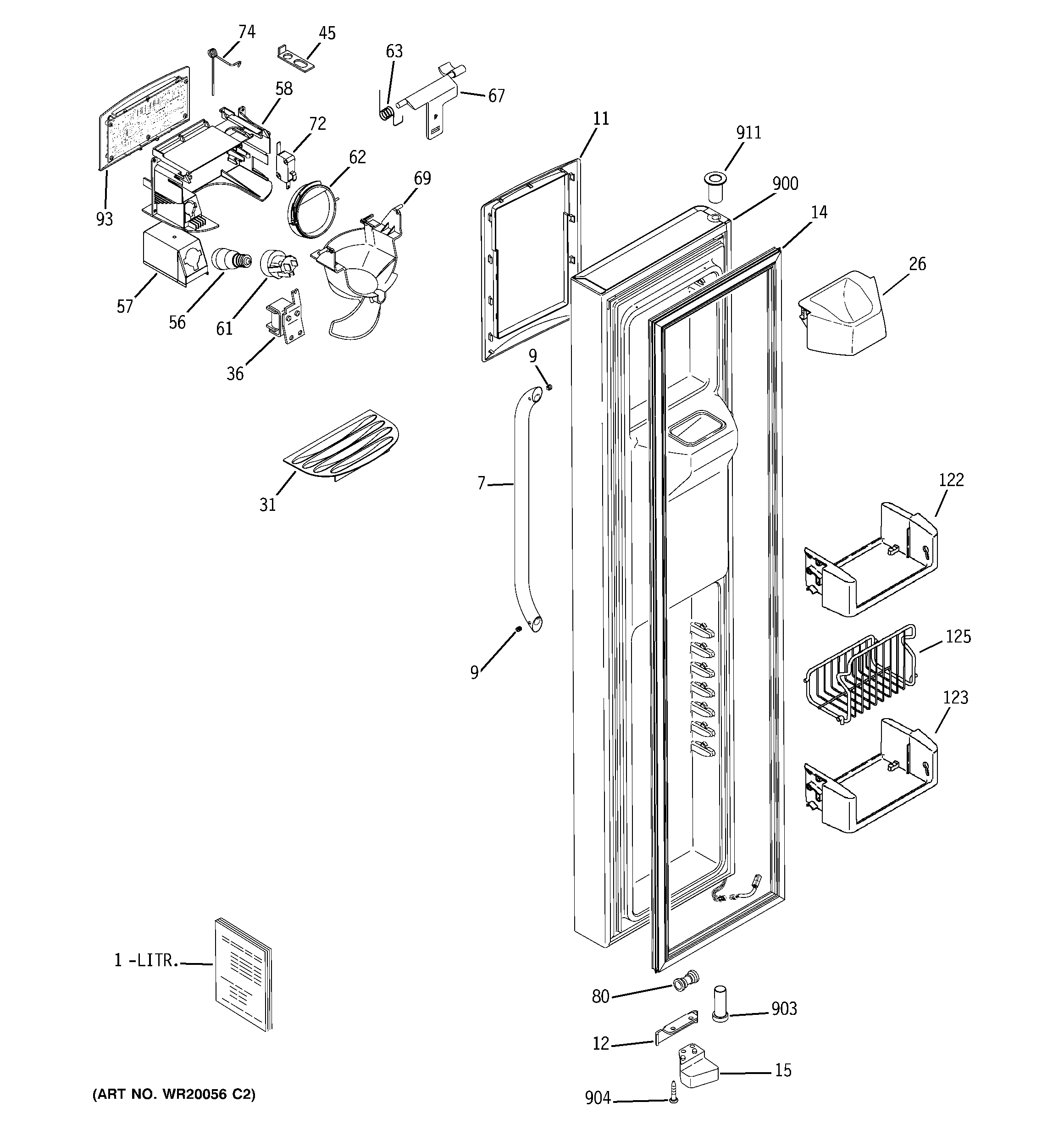 GE LSS25XSTBSS freezer door diagram