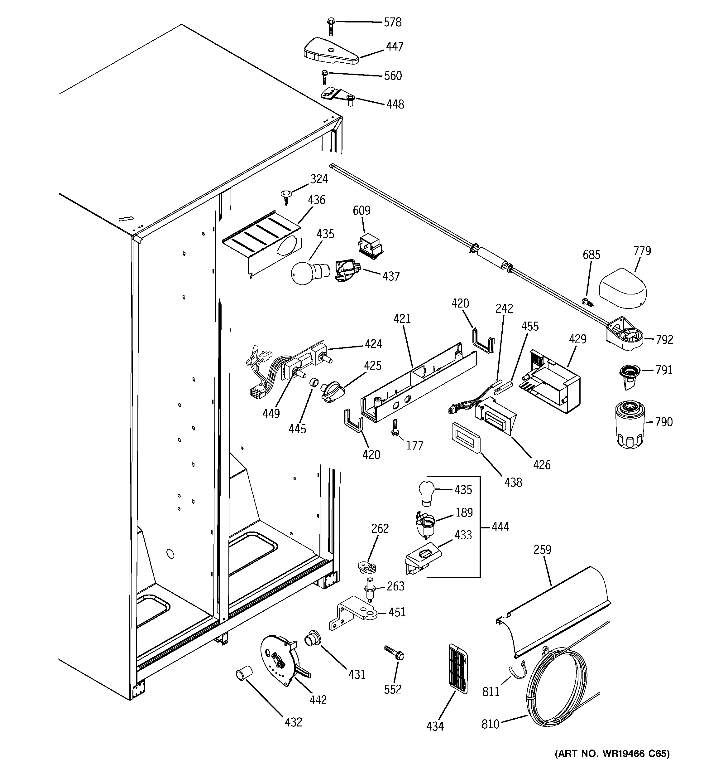 GE DSS25JFPMWW fresh food section diagram