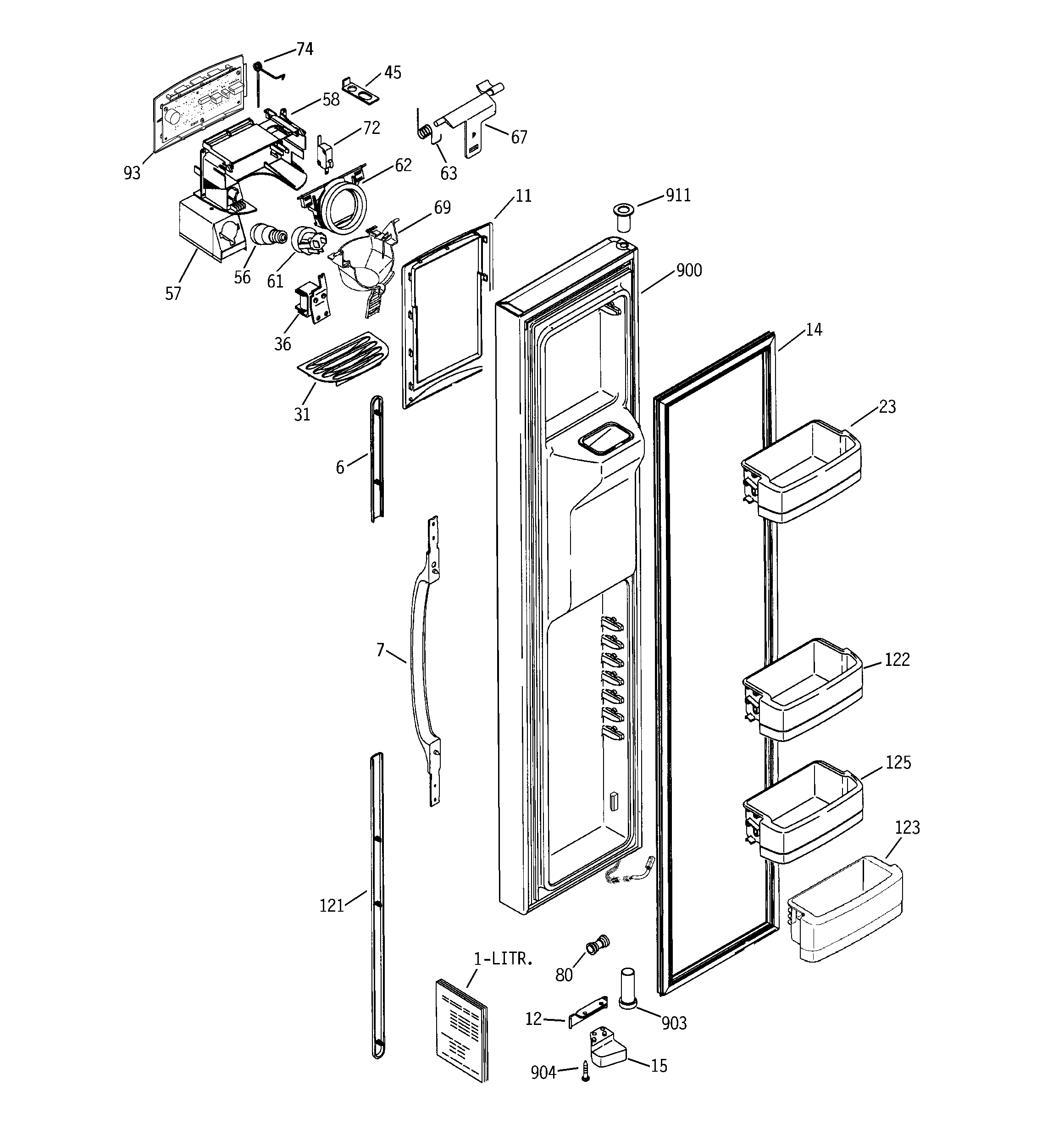 GE GCE21IETAFWW freezer door diagram