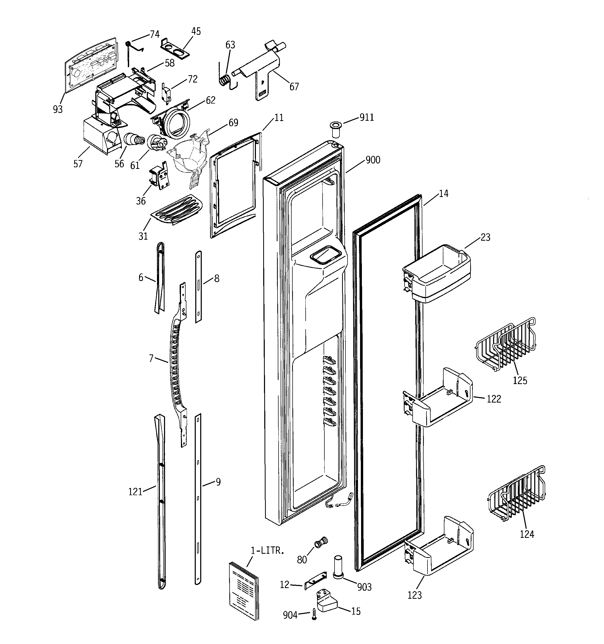 GE PSE25NGTAFBB freezer door diagram